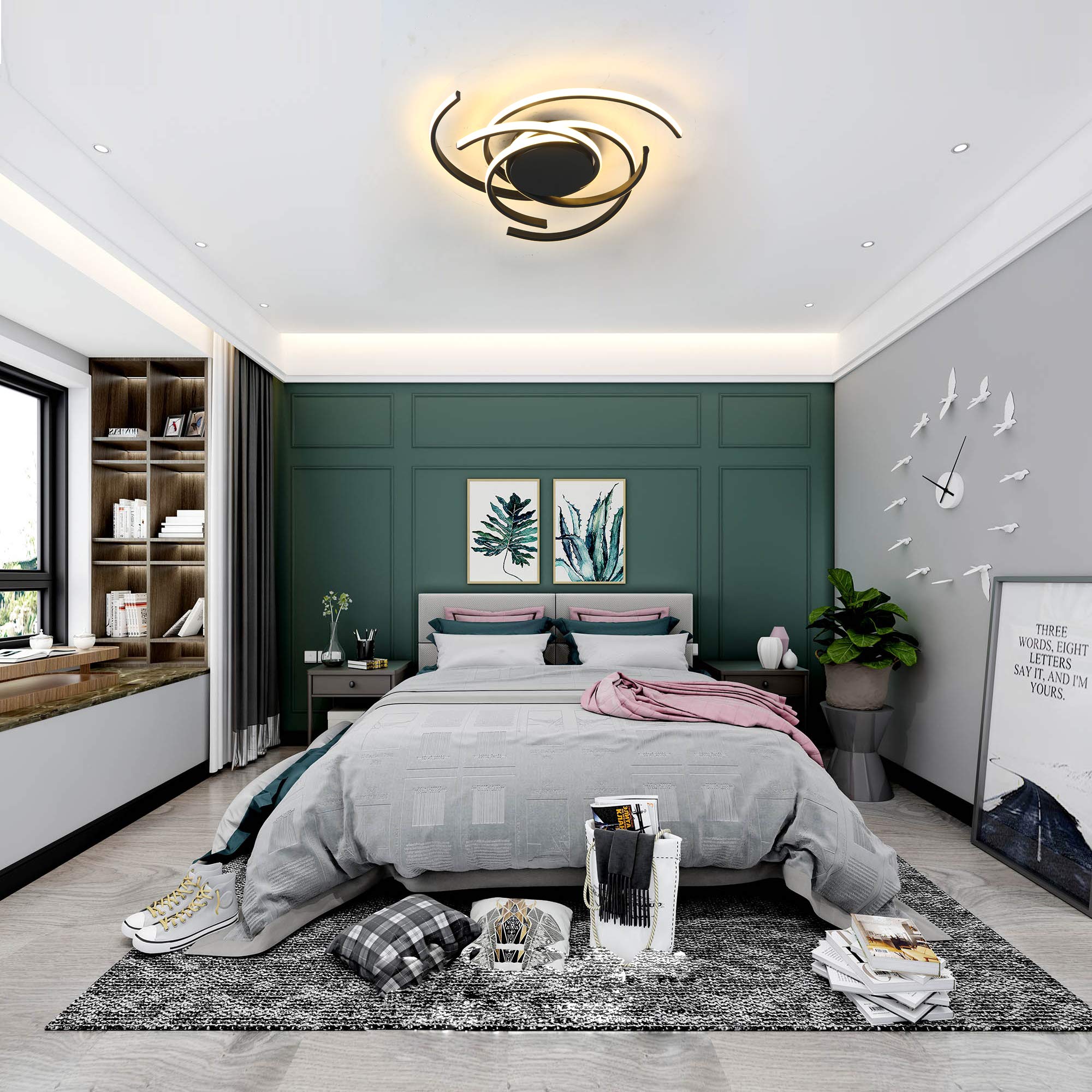 Dimmable LED Ceiling Light with Remote Control - Modern Acrylic Chandelier for Living Room, Kitchen, Dining Room, Bedroom & Bathroom | Flush Mount Hanging Lamp for Home Decor & Ambient Lighting