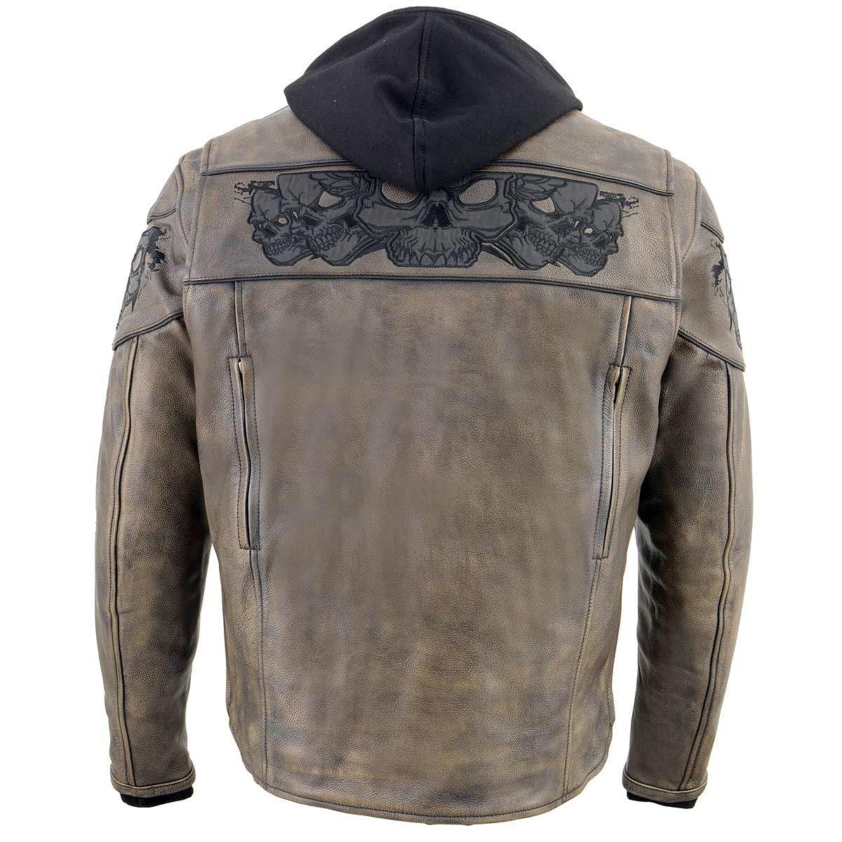 Milwaukee Leather MLM1561 Men's Distressed Brown Leather Motorcycle Jacket with Reflective Skull Design - Perfect for Biker Rides, Night Safety & Vintage Style Outfits