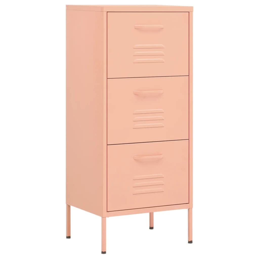 vidaXL 4-Drawer Steel Storage Cabinet - Freestanding File Cabinet with Lock, Pink, for Office, Home, or Classroom Organization