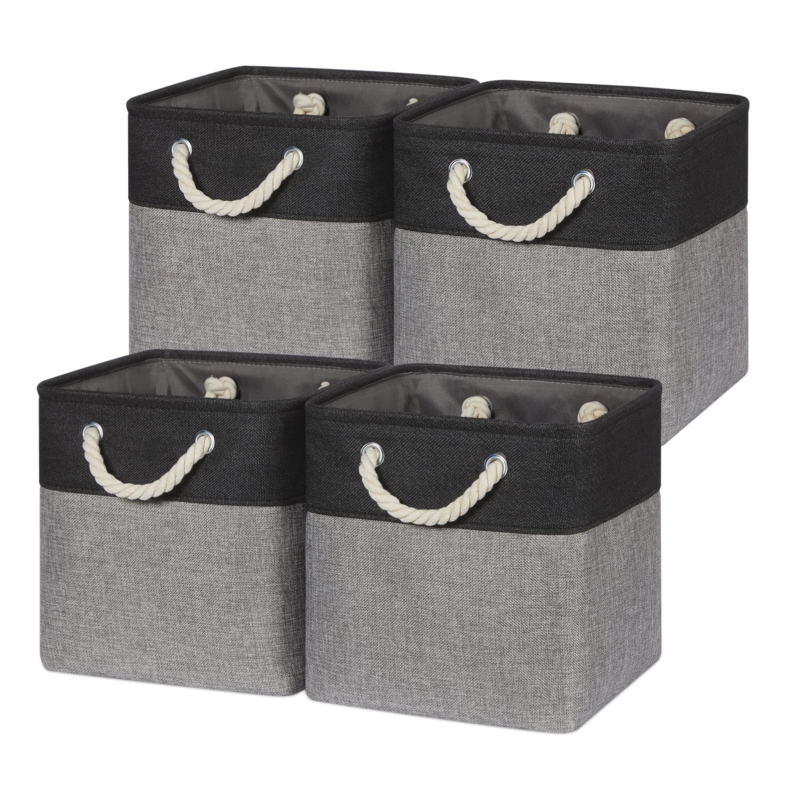 4-Pack Temary Fabric Storage Baskets - Collapsible Cloth Cube Organizer with Handles for Shelves, Closet & Home Organization (Black & Gray) | Perfect for Bedroom, Nursery & Office Storage Solutions