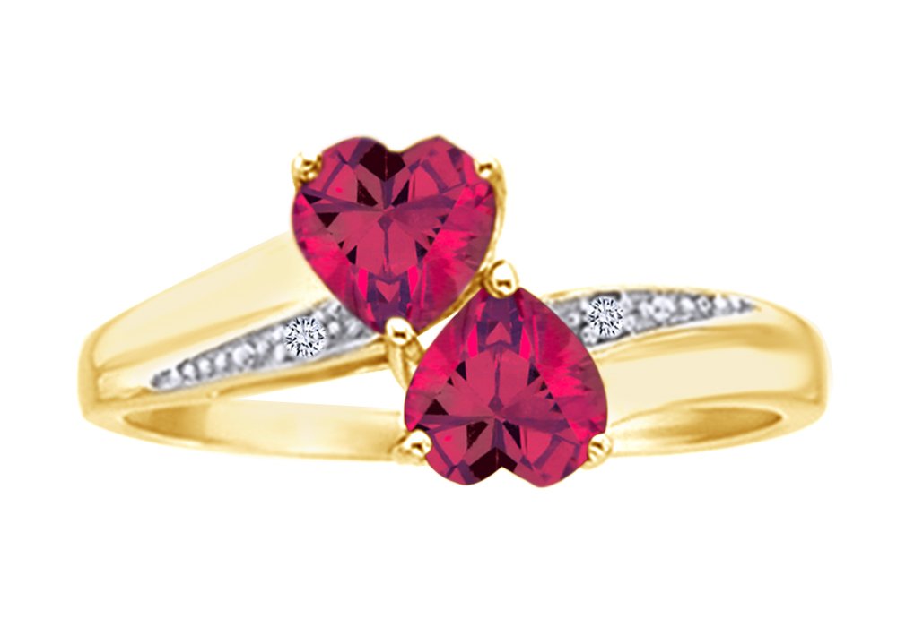 14K Gold Over Sterling Silver Simulated Pink & White Sapphire Double Heart Ring - Elegant Gift for Valentine's Day, Anniversary & Romantic Occasions