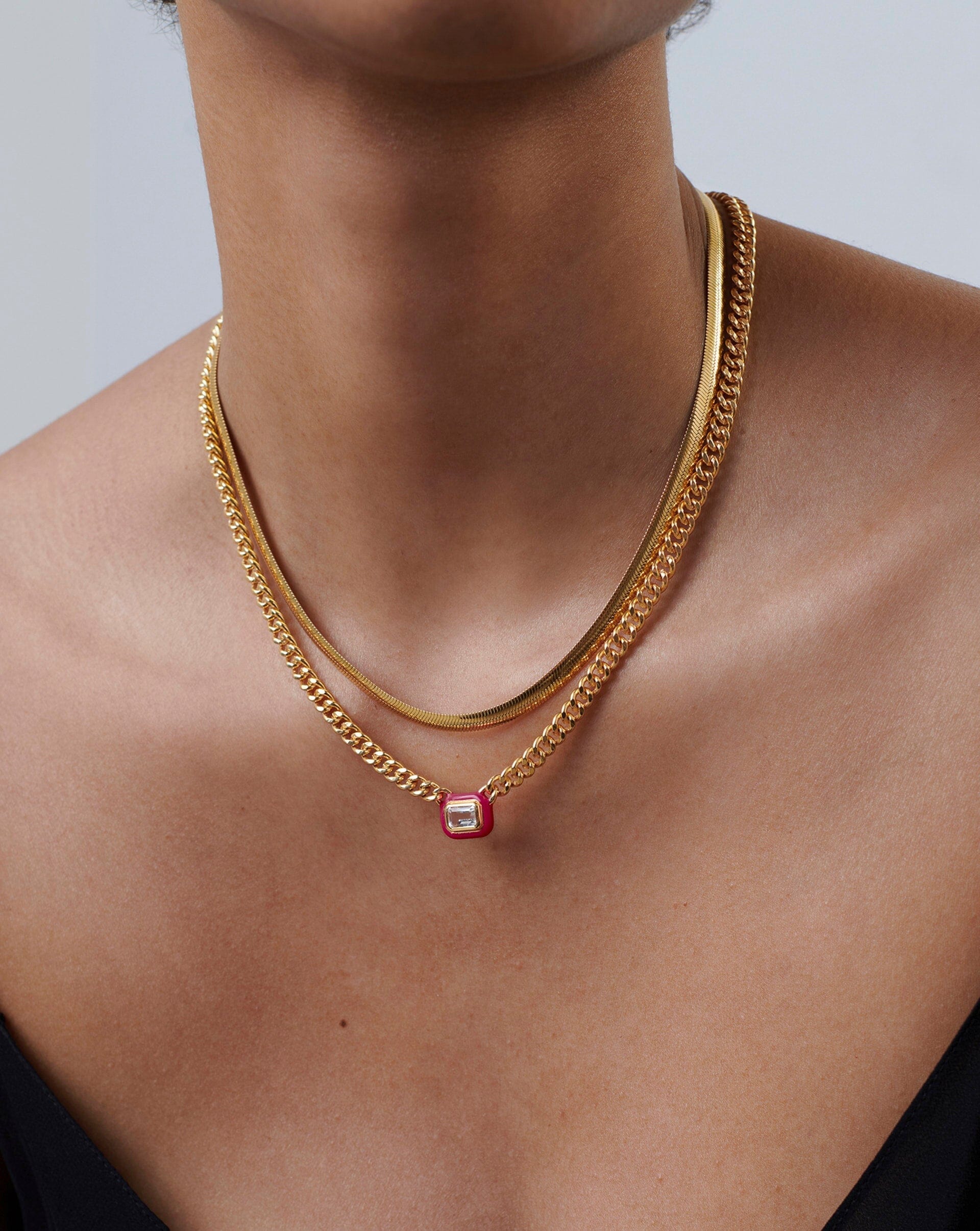 18K Gold Plated Floating Pendant Necklace with White Cubic Zirconia - Elegant Enamel & Stone Jewelry for Women | Perfect for Weddings, Parties & Everyday Wear
