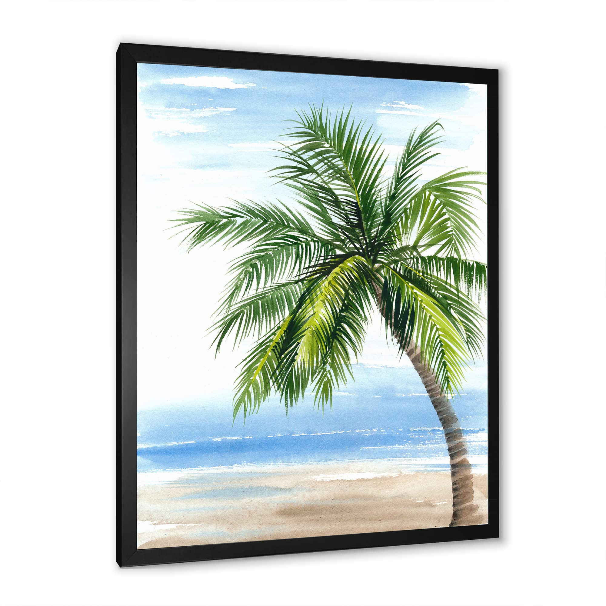 DesignQ Palm Tree At The Beach Resort Framed Wall Art - Coastal & Nautical Decor for Living Room, Bedroom, Office - Perfect Beach House & Vacation Home Wall Decor