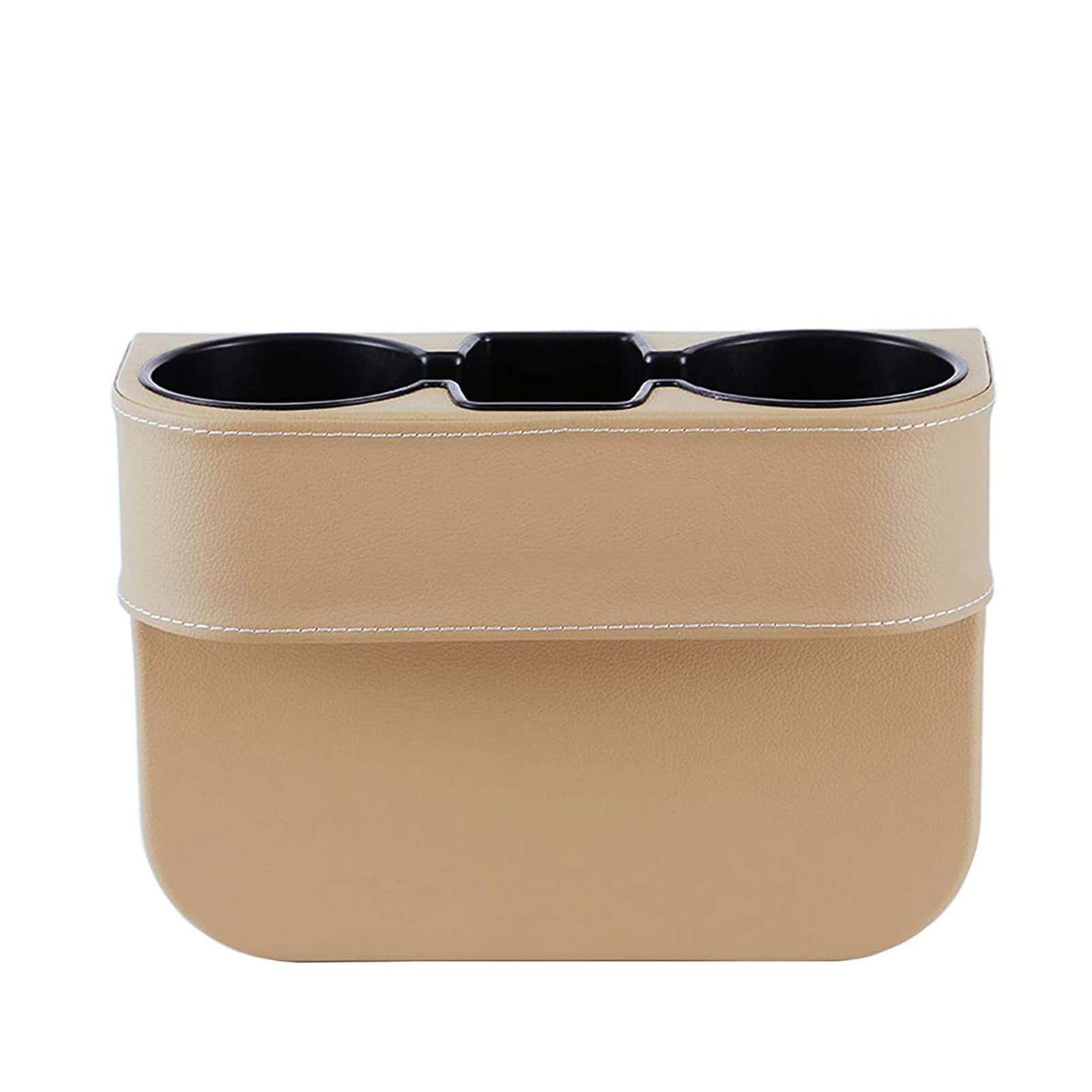 Premium PU Leather Car Cup Holder Organizer - Seat Gap Filler with Phone & Drink Storage | Universal Fit for SUV, Truck & Sedan | Perfect for Road Trips, Commuting & Family Travel (Beige)