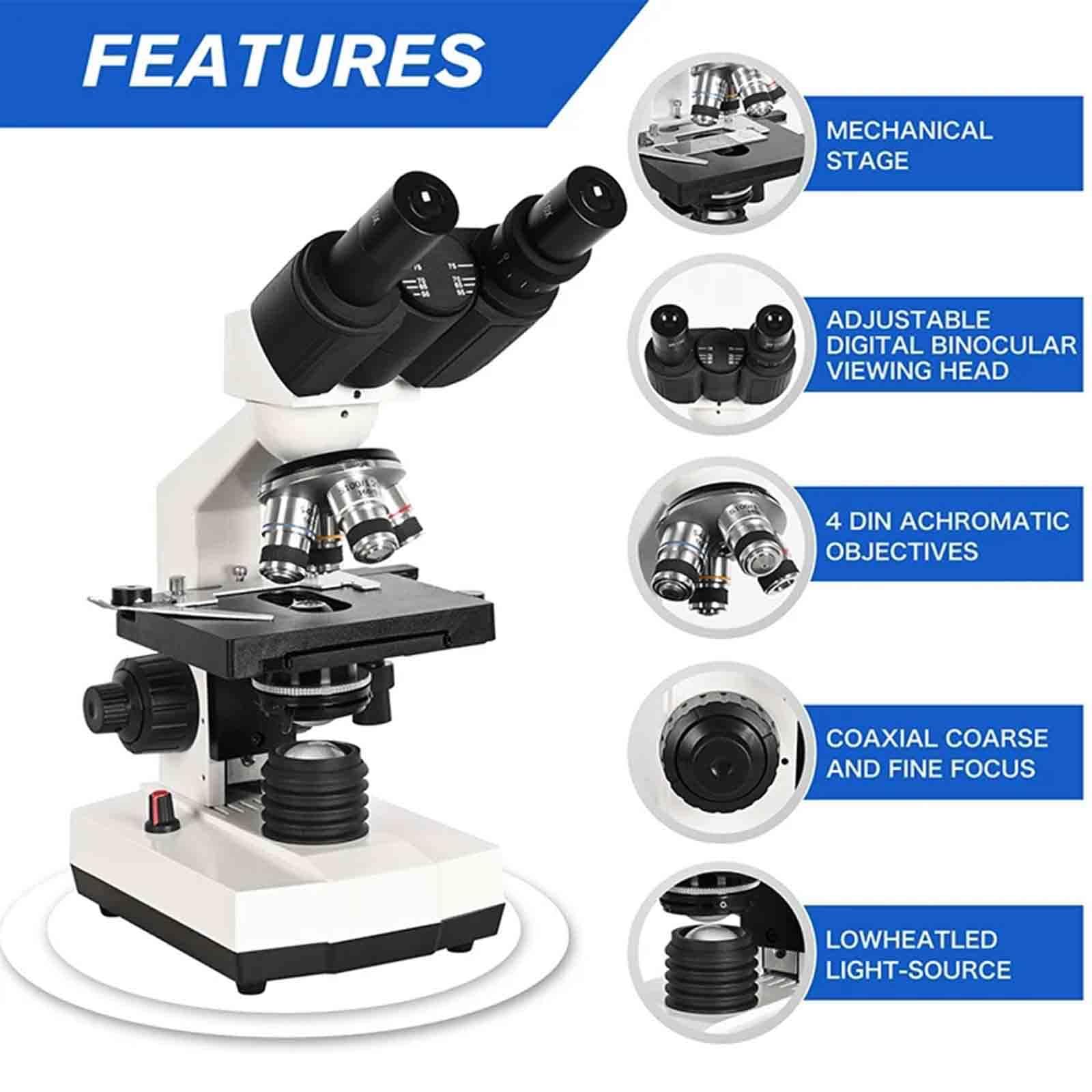 Professional Binocular Compound Microscope 30000X-70000X Magnification with LED Illumination & Phone Adapter - Ideal for Students, Adults & Kids - Perfect for Lab Research, Classroom Learning & Home Science Exploration