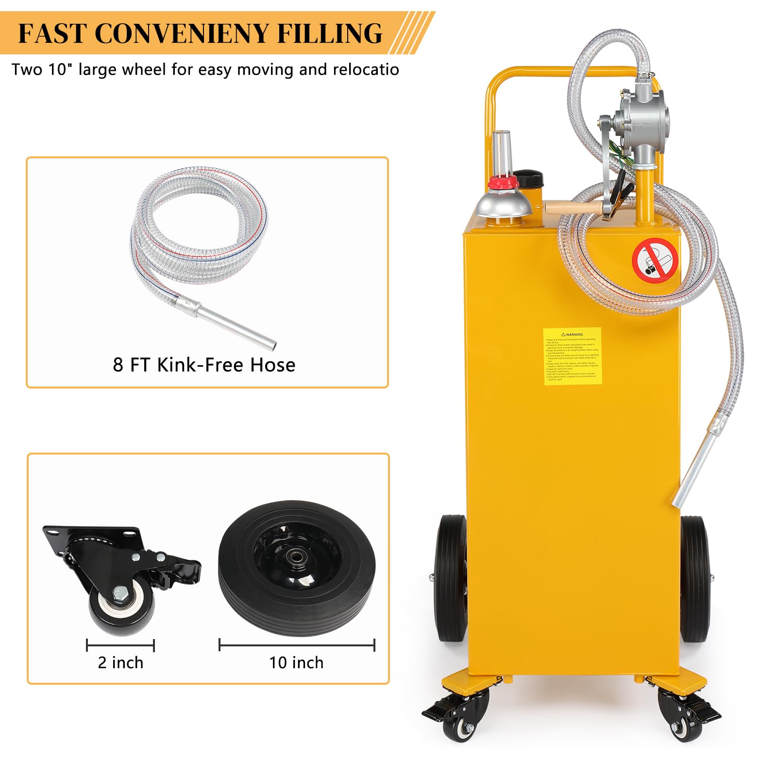 AutoForever 30-Gallon Oil Transfer Tank - Heavy Duty Diesel Fuel & Kerosene Storage Container with Flat-Free Solid Rubber Wheels - Perfect for Boats, ATVs, Cars, Motorcycles & Farm Equipment - Yellow
