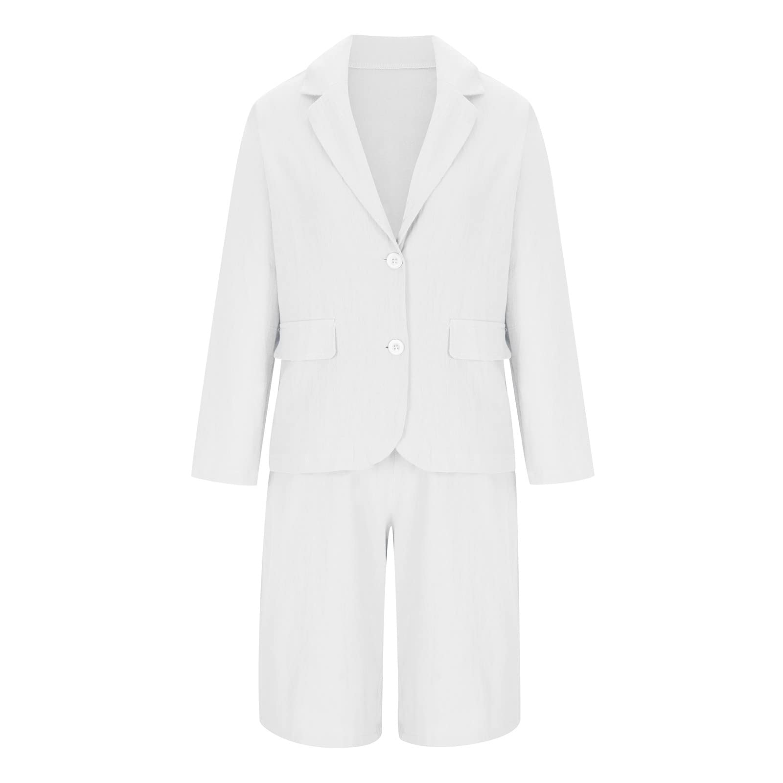 Women's Plus Size Linen Blazer & Shorts Set - Summer Business Casual Outfit for Work