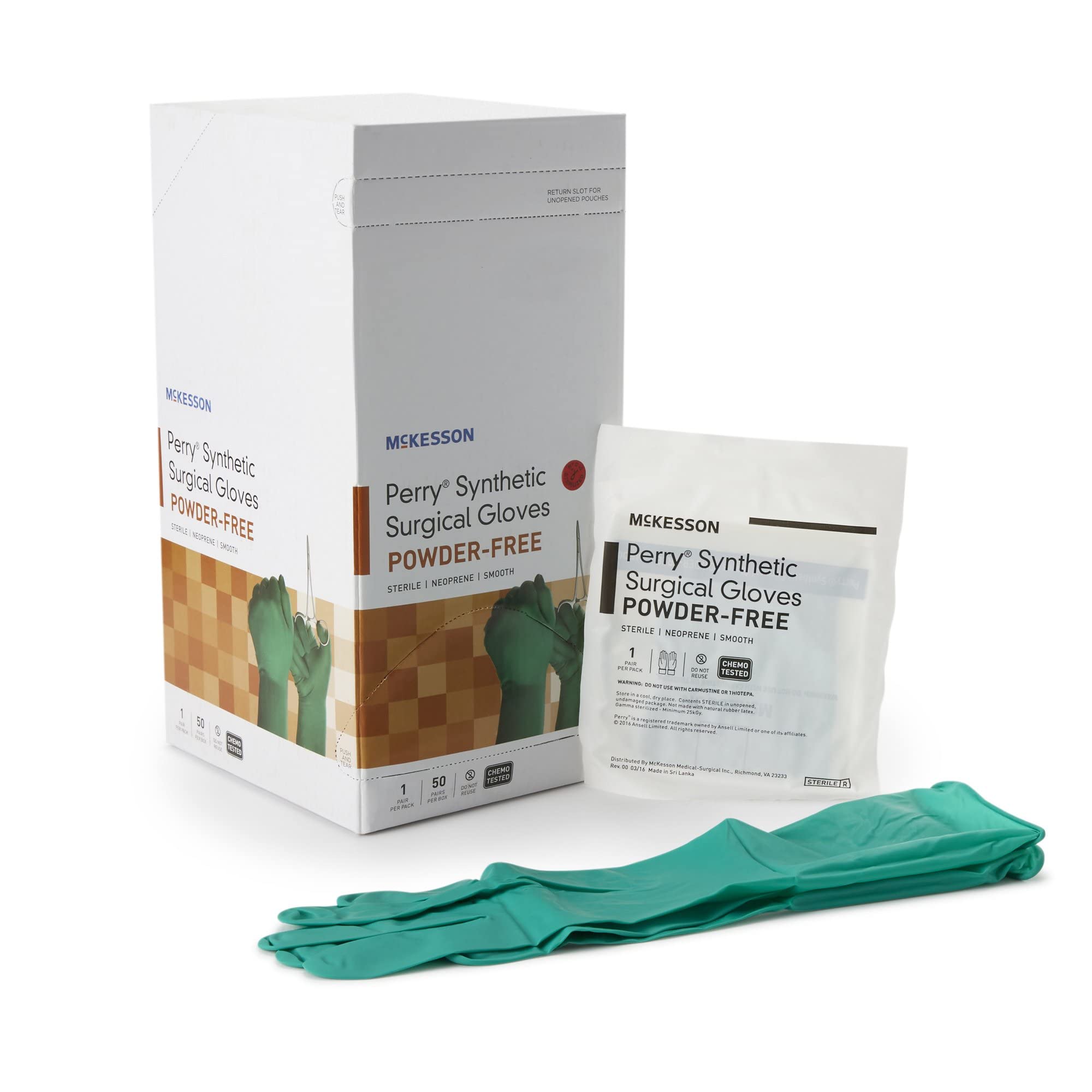 McKesson Perry Synthetic Surgical Gloves [50 Pairs] - Sterile, Powder-Free Neoprene Disposable Gloves for Medical, Healthcare & Chemo Use - Size 6.0, Green - Ideal for Hospitals, Clinics, Laboratories & First Aid Kits