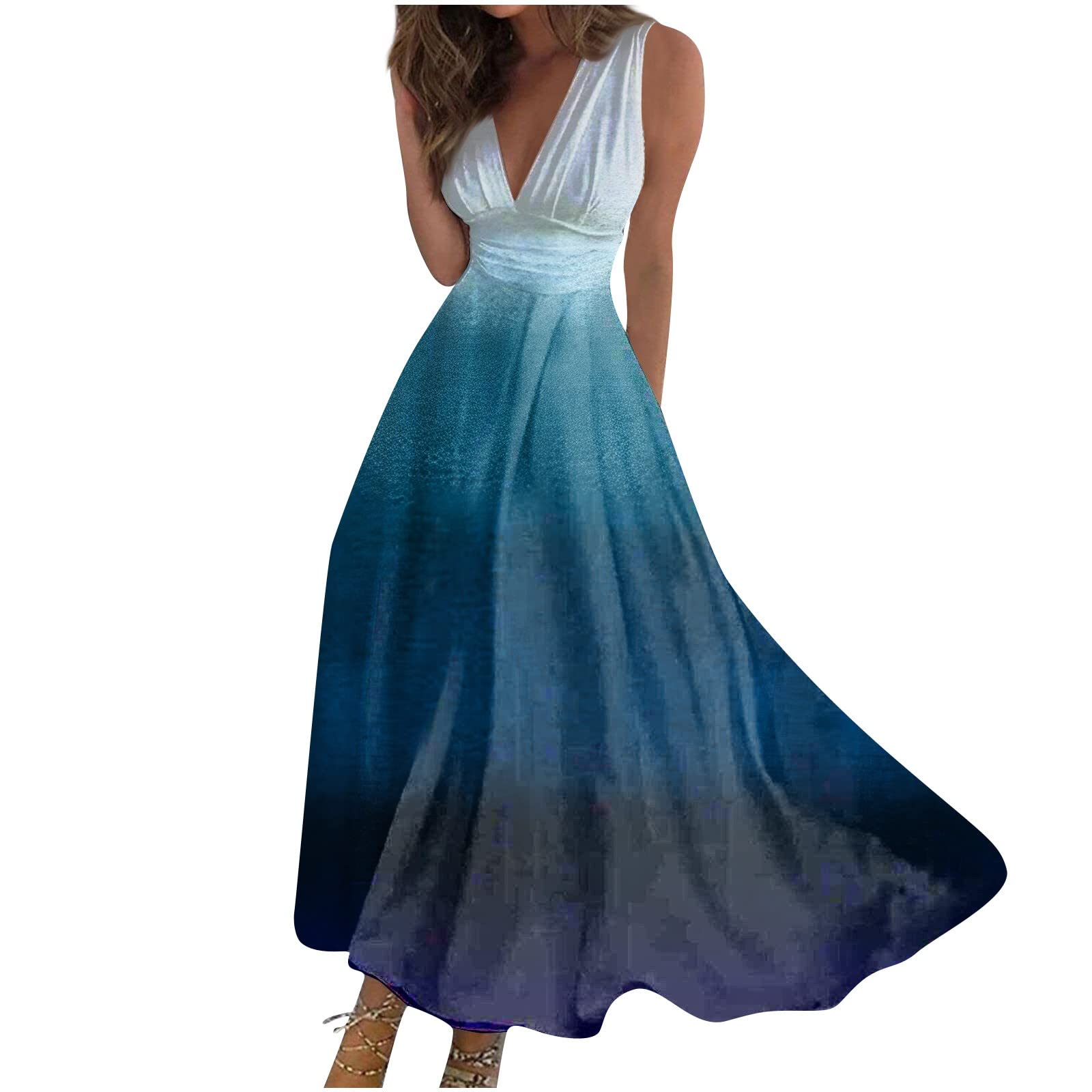 Elegant Summer Wedding Guest Dress for Women - Sexy Deep V Neck Sleeveless Long Dress with Trendy Print & Zipper Detail | Perfect for Beach Weddings, Garden Parties & Formal Events