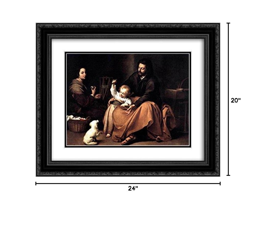 Bartolome Esteban Murillo The Holy Family with the Little Bird Art Print - 24x20 Inches, Black Ornate Frame with Double Matting, Museum Quality Religious Wall Decor - Perfect for Living Room, Church, or Home Chapel Display