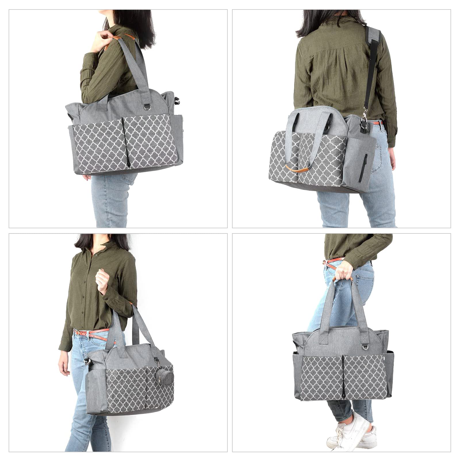 SONARIN Waterproof Baby Changing Bag - Large Capacity Diaper Tote for Travel & Outings (Grey)