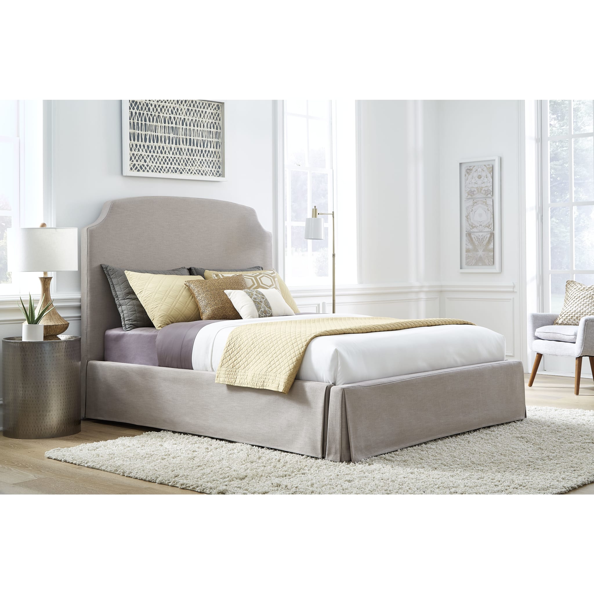 Laurel Upholstered Skirted Storage Panel Bed in Wheat - Queen Size Platform Bed with Hidden Storage for Small Bedrooms, Guest Rooms & Apartments