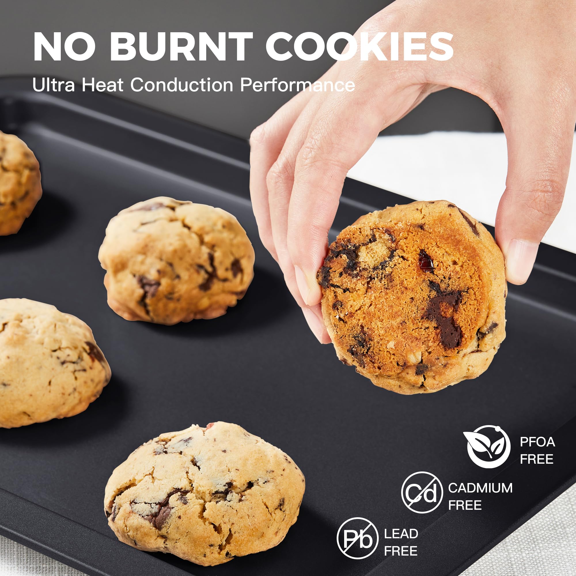 HONGBAKE XL Large Baking Sheet Set - 19x13.25 Inch Nonstick Cookie Sheet Pan, Oven Tray with Wider Grips, 3-Pack Heavy Duty Bakeware, Dishwasher Safe - Dark Grey | Perfect for Cookies, Roasting Vegetables, Baking Pizzas & Sheet Pan Meals