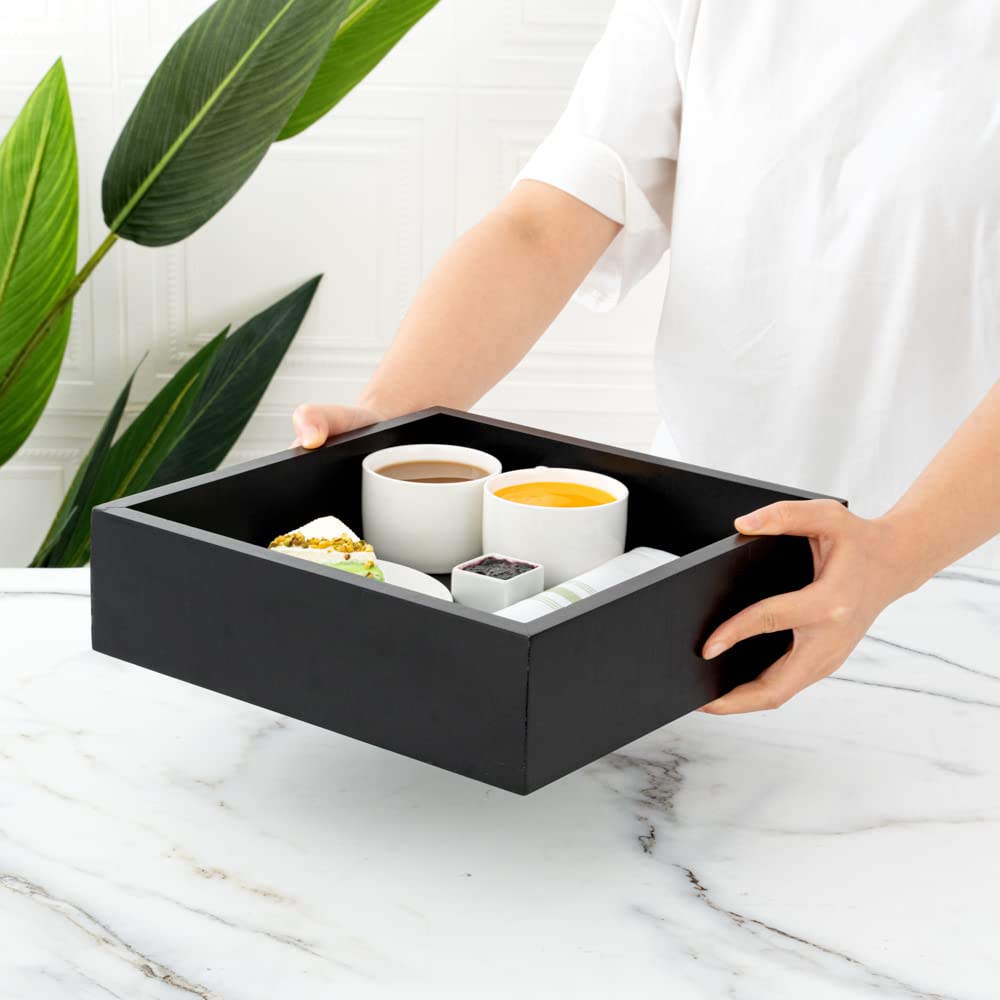 Durable 11.75 x 3.25 Inch Black Bamboo Wooden Serving Tray - Break & Chip Resistant Square Wood Box for Restaurantware, Food, Cutlery & Utensils | Perfect for Buffets, Catering & Home Dining Presentation