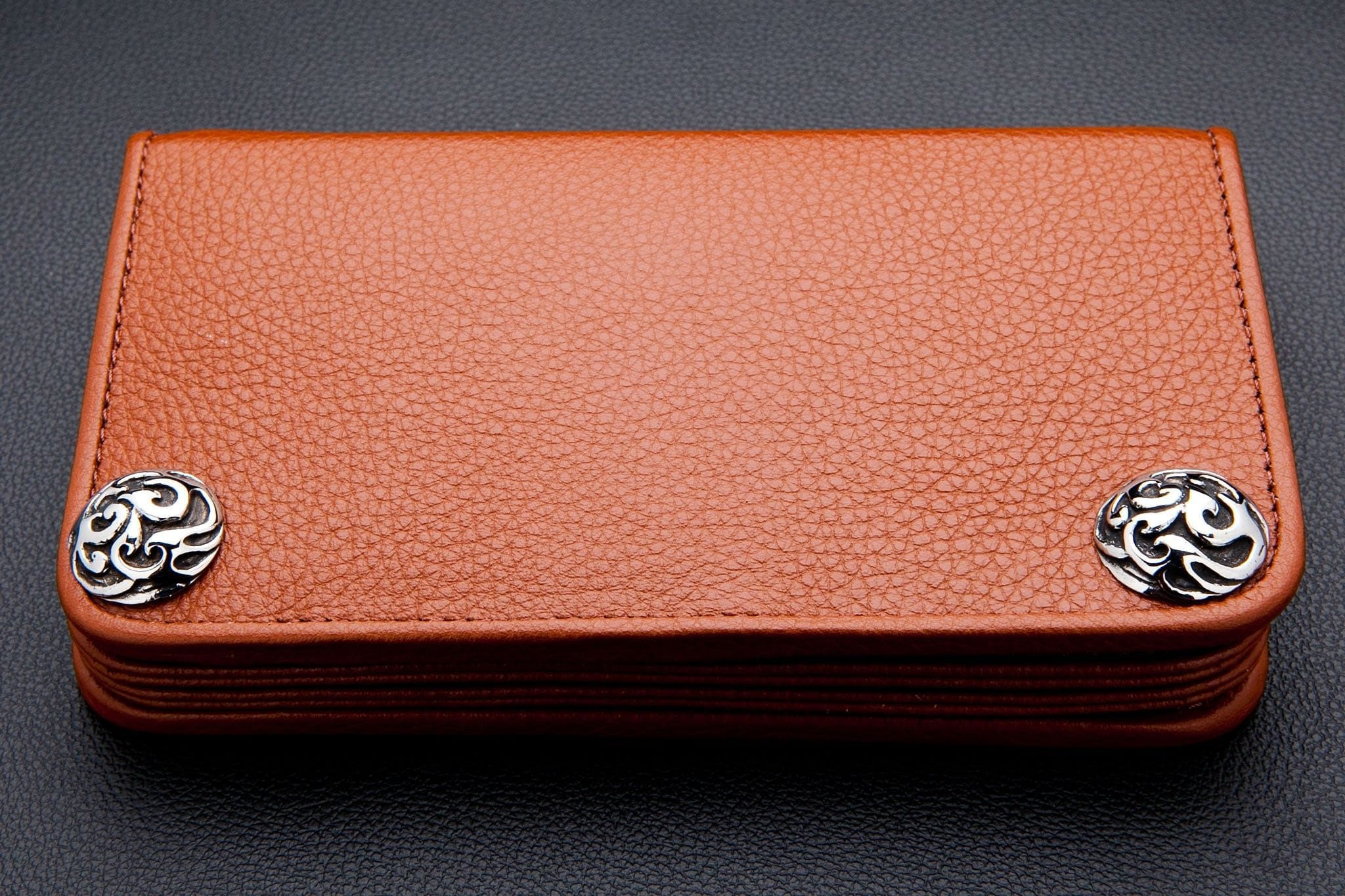 Genuine Cowhide Leather Biker Wallet for Men - Cognac Brown RFID Blocking Slim Bifold Wallet - Perfect for Motorcycle Riders & Everyday Carry