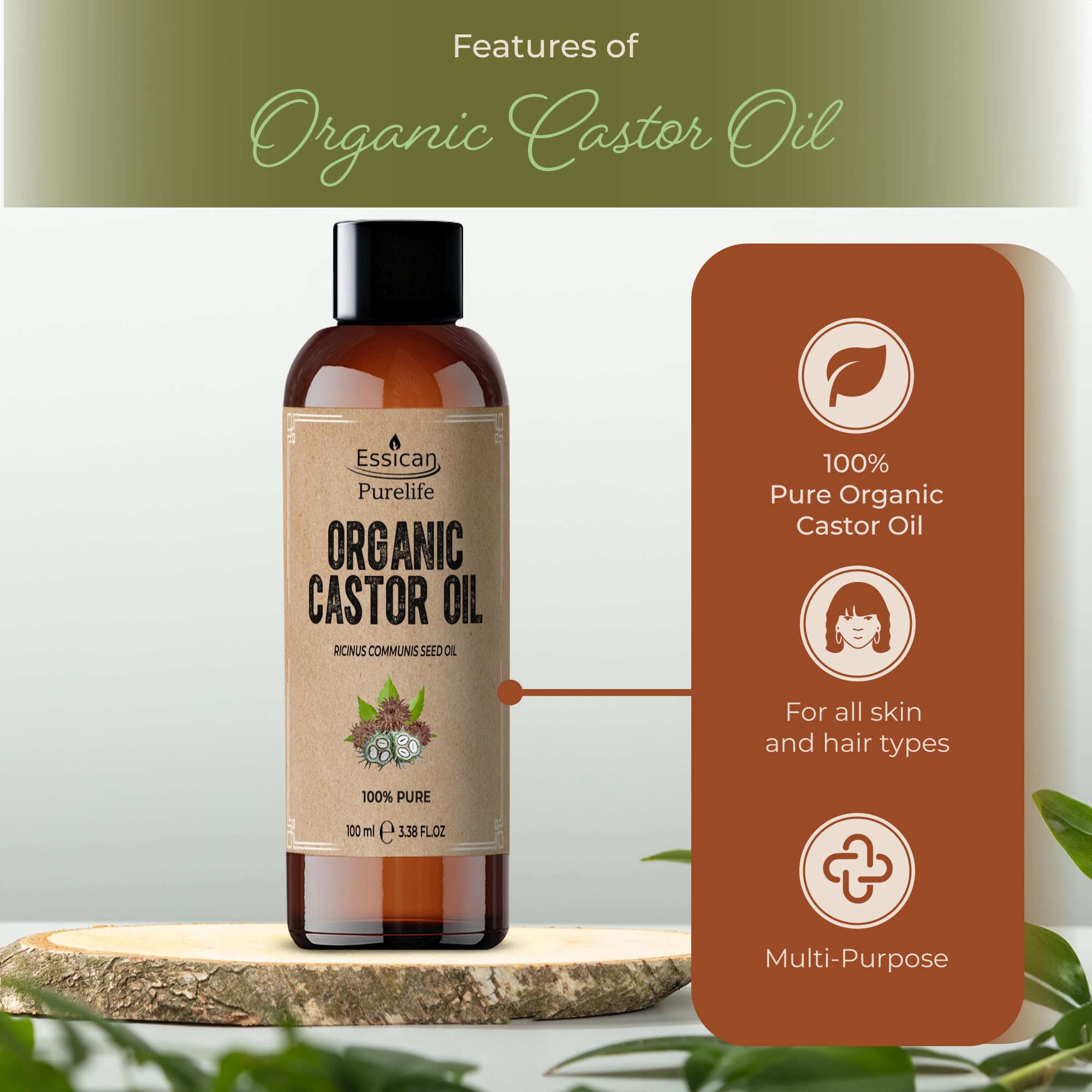 100% Pure Organic Cold Pressed Castor Oil 100ml - Hexane Free, Premium Quality for Hair Growth, Skin & Eyelash Care - Perfect for Natural Beauty Routine & DIY Treatments