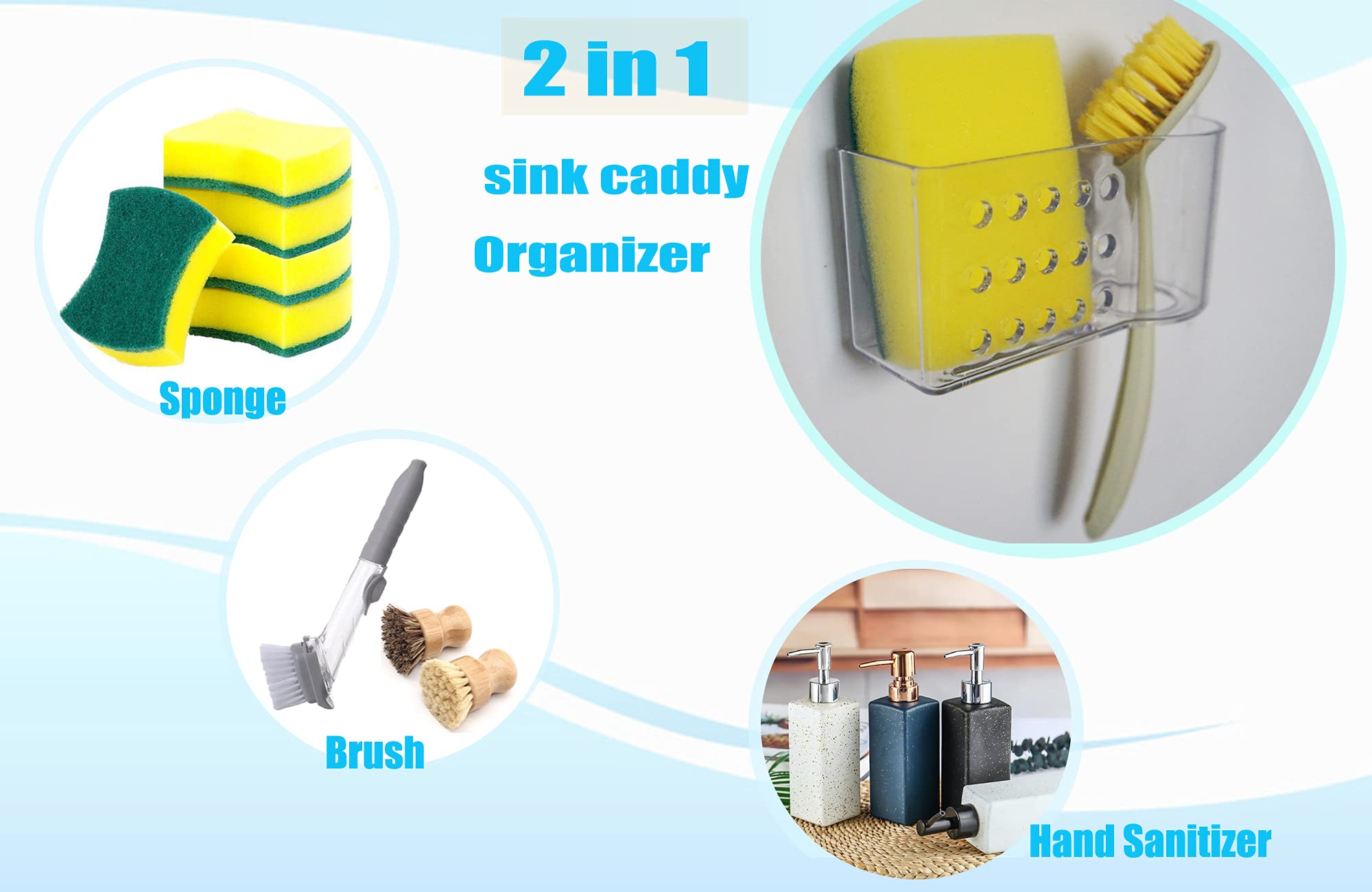 AMUONTY Clear Plastic Sponge Holder for Kitchen Sink - Suction Cup Sponge Caddy & Sink Organizer (5.7