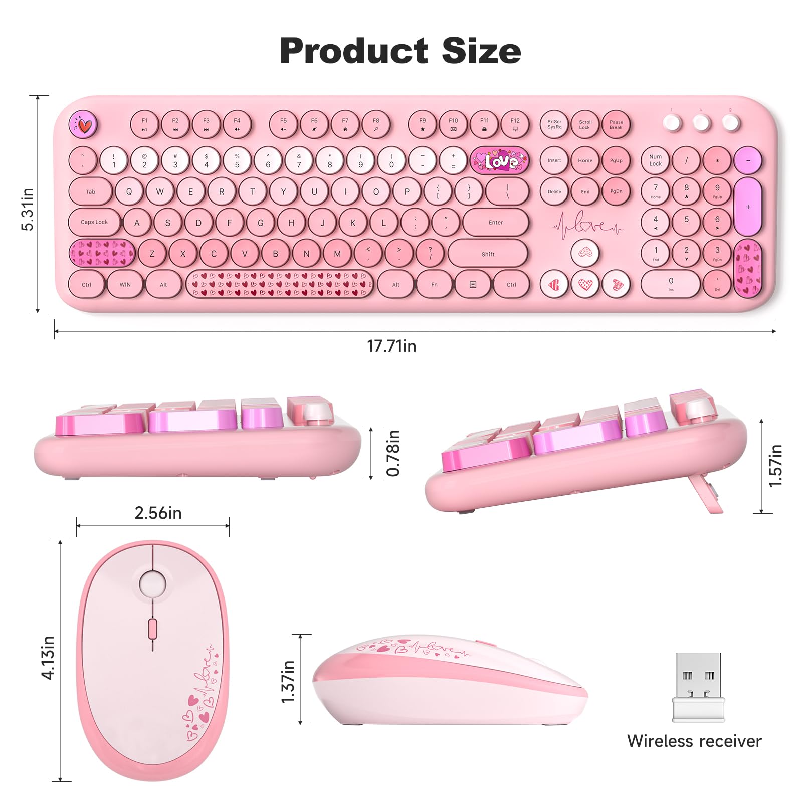 MOFII Wireless Keyboard Mouse Combo - Retro Typewriter Style for PC Laptop (Pink) - Perfect for Office & Home Use