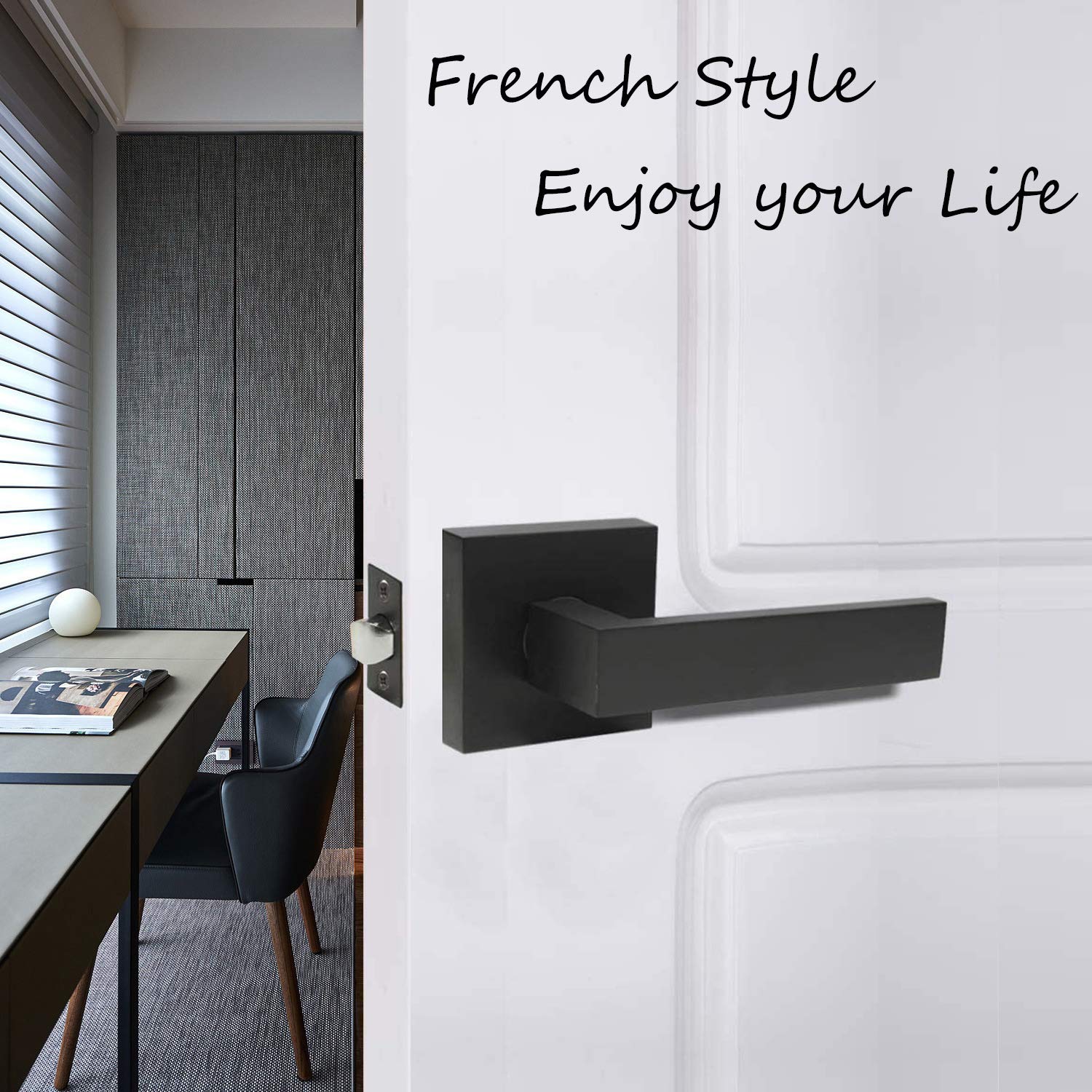 MONKEMON Matte Black Passage Door Handle - Reversible for Right & Left Side, 3 Pack - Perfect for Closet, Bedroom & Interior Doors