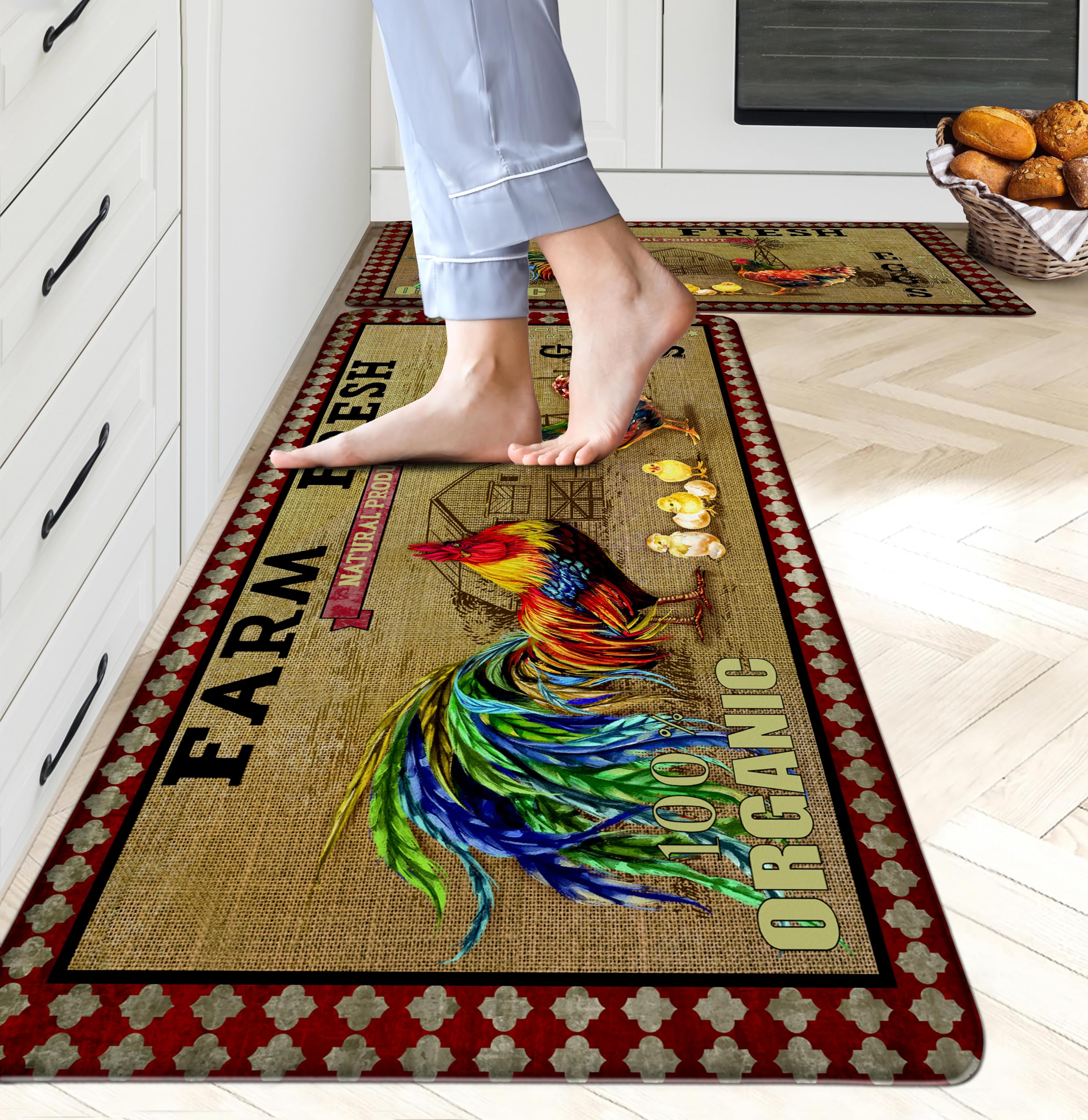 Chiinvent Anti-Fatigue Non-Slip Kitchen Rugs Set of 2 - Waterproof Cushioned Floor Mats with Buffalo Plaid Design for Farmhouse Style, Ergonomic Comfort for Standing at Sink, Office & Laundry - Perfect for Cooking, Dishwashing & Long Work Hours
