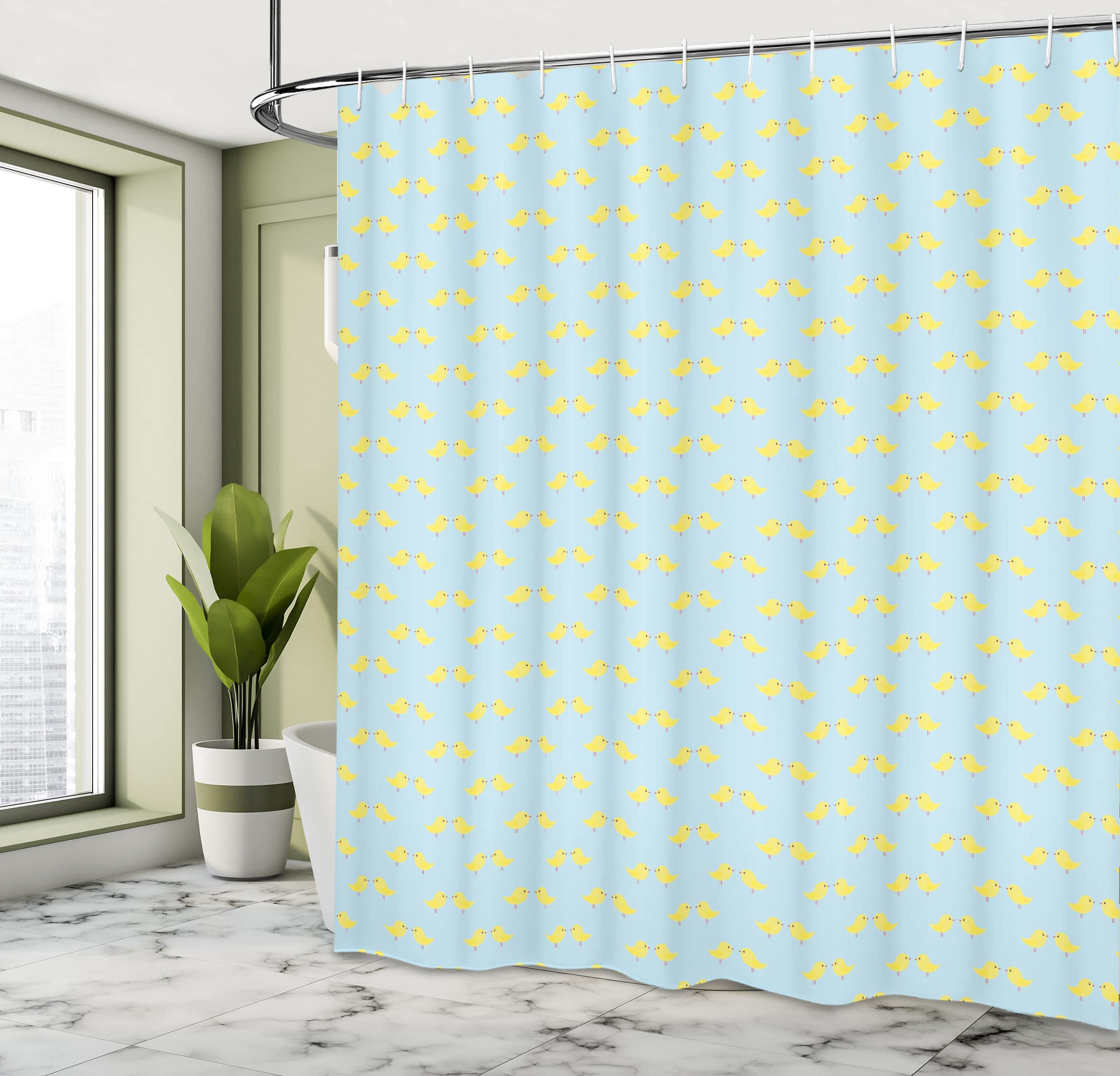 Ambesonne Yellow Bird Shower Curtain - Cartoon Chickens Design, 105