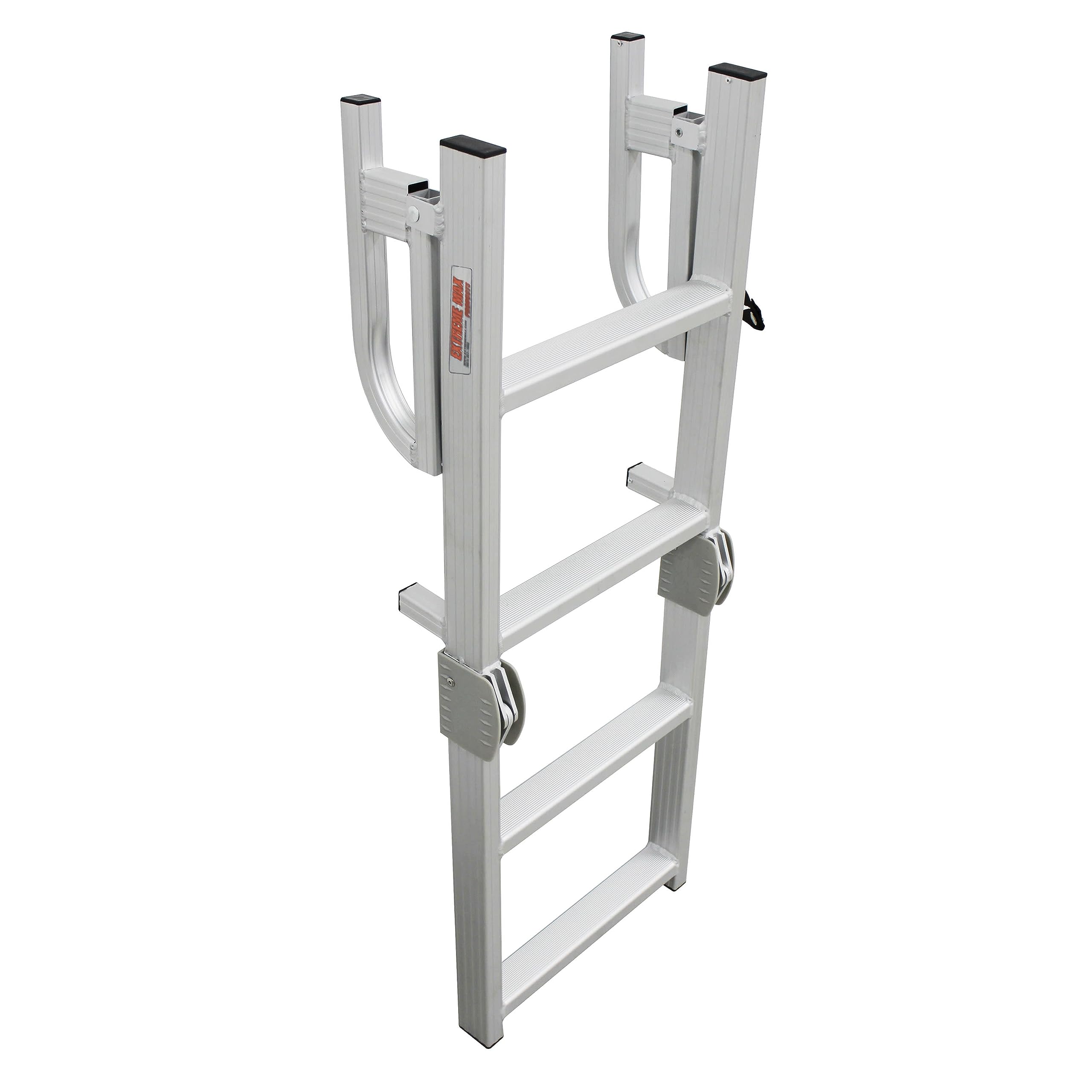 Extreme Max 3005.4089 Aluminum 4-Step Compact Folding Pontoon Boarding Ladder - Lightweight & Durable Boat Accessory for Easy Boarding from Water | Perfect for Fishing, Swimming & Water Sports