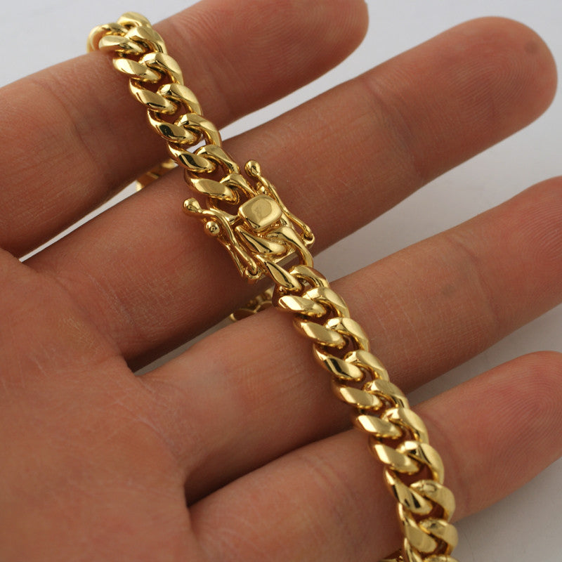 8mm Gold Premium Miami Cuban Link Bracelet for Men - 14K Gold Plated Stainless Steel Hip Hop Jewelry Gift for Birthday, Anniversary & Special Occasions
