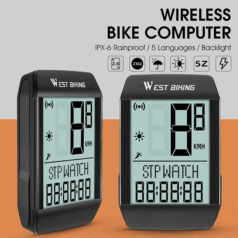 5-Language Waterproof Wireless Bike Computer with Auto Wake/Sleep - Cycling Speedometer, Odometer & Stopwatch with LED Screen - Perfect for Road, Mountain & Commuter Bikes