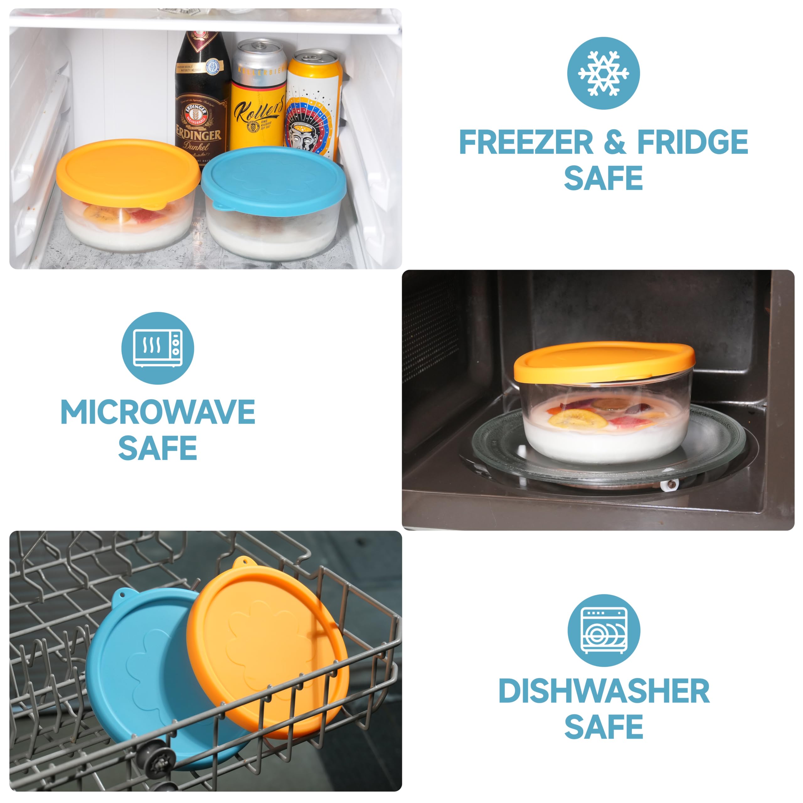 2-Pack Silicone Replacement Lids for 1-Quart Glass Yogurt Containers (4 Cup) - Reusable, Dishwasher, Freezer & Microwave Safe - Perfect for Food Storage, Meal Prep & Leftovers (Containers Not Included)