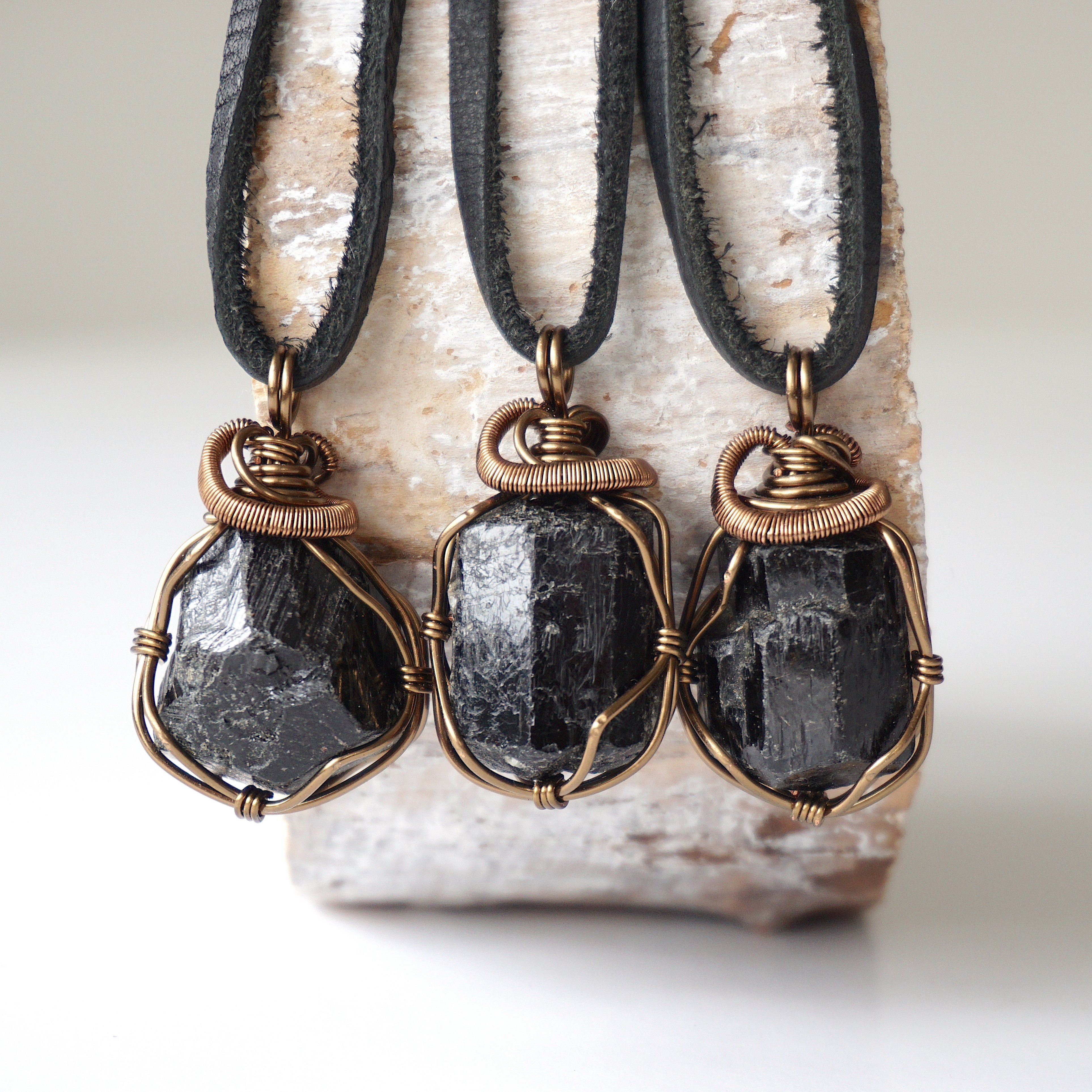 Raw Black Tourmaline Necklace with Antique Bronze Pendant - Natural Healing Crystal Jewelry for Protection, Grounding & Positive Energy | Perfect for Meditation, Yoga & Spiritual Gifts