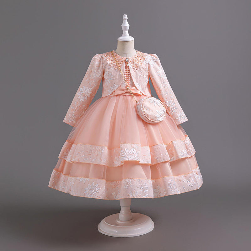 Princess Dress for Girls - Long Sleeve Round Neck Party Gown | Perfect for Birthday, Halloween, Christmas & Special Occasions