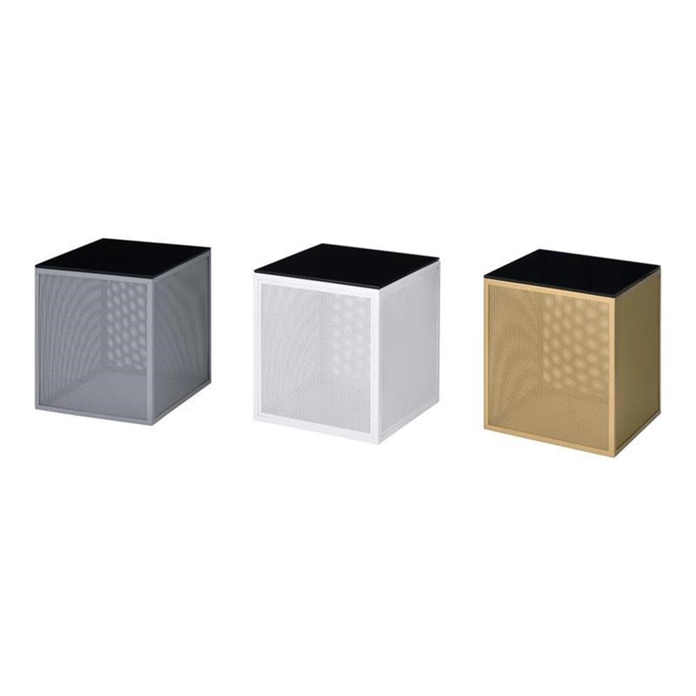 Home Square Kelforia Modern Glass Top Side Table - White Set of 2 | Perfect for Living Room, Bedroom & Office Decor