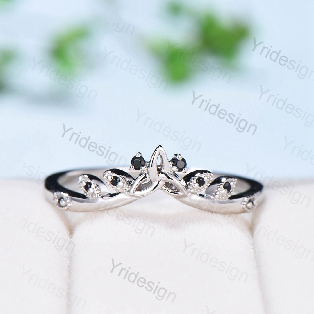 Celtic Knot Norse Viking Black Diamond Wedding Band for Women – Unique Curved Stacking Ring with Spinel – Perfect for Weddings, Anniversaries & Celtic-Themed Jewelry Collections
