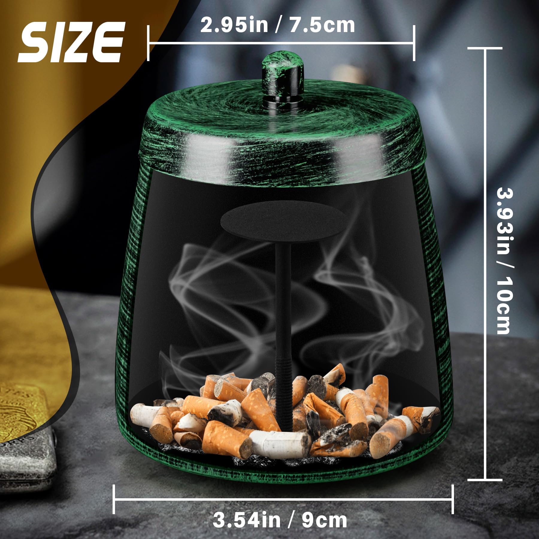 Odorless Windproof Metal Ashtray with Lid for Cigarettes - Smokeless Outdoor & Indoor Use for Patio, Balcony, Home, Office, Tabletop - Perfect for Smoking Areas & Social Gatherings