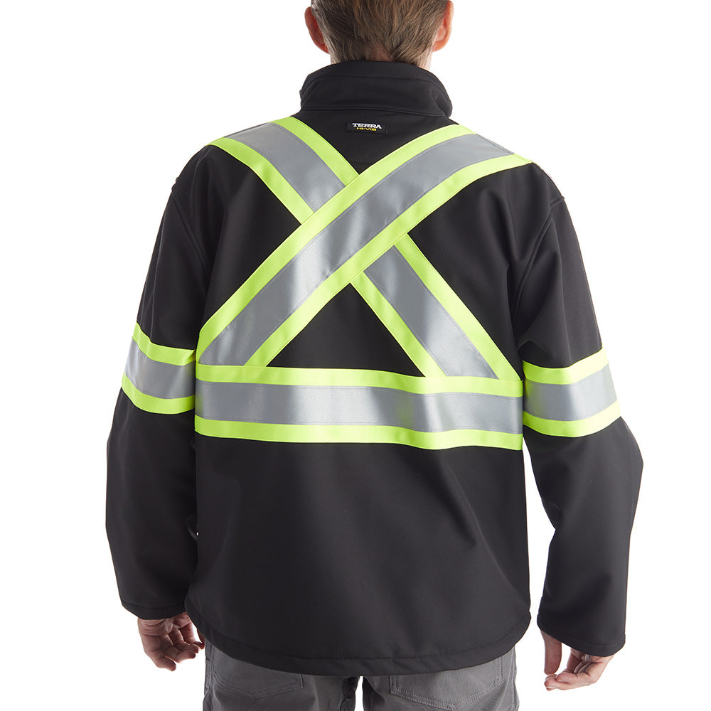 Terra High Visibility Softshell Work Jacket for Men - Black (116516BK) | Waterproof & Windproof Safety Jacket for Construction, Road Work & Outdoor Winter Activities