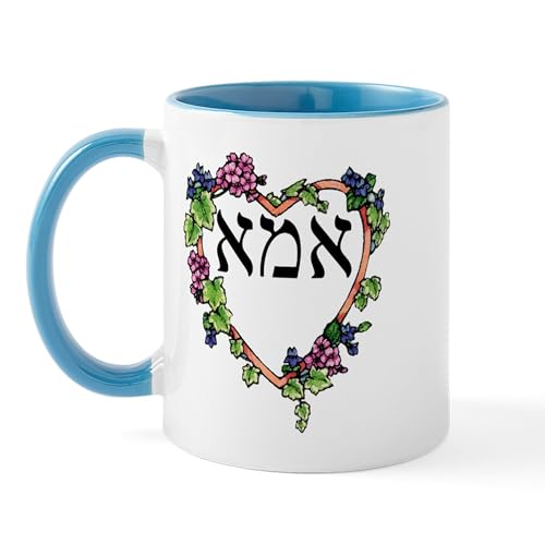 White/Blue Inside - Mother Heart In Hebrew Mug