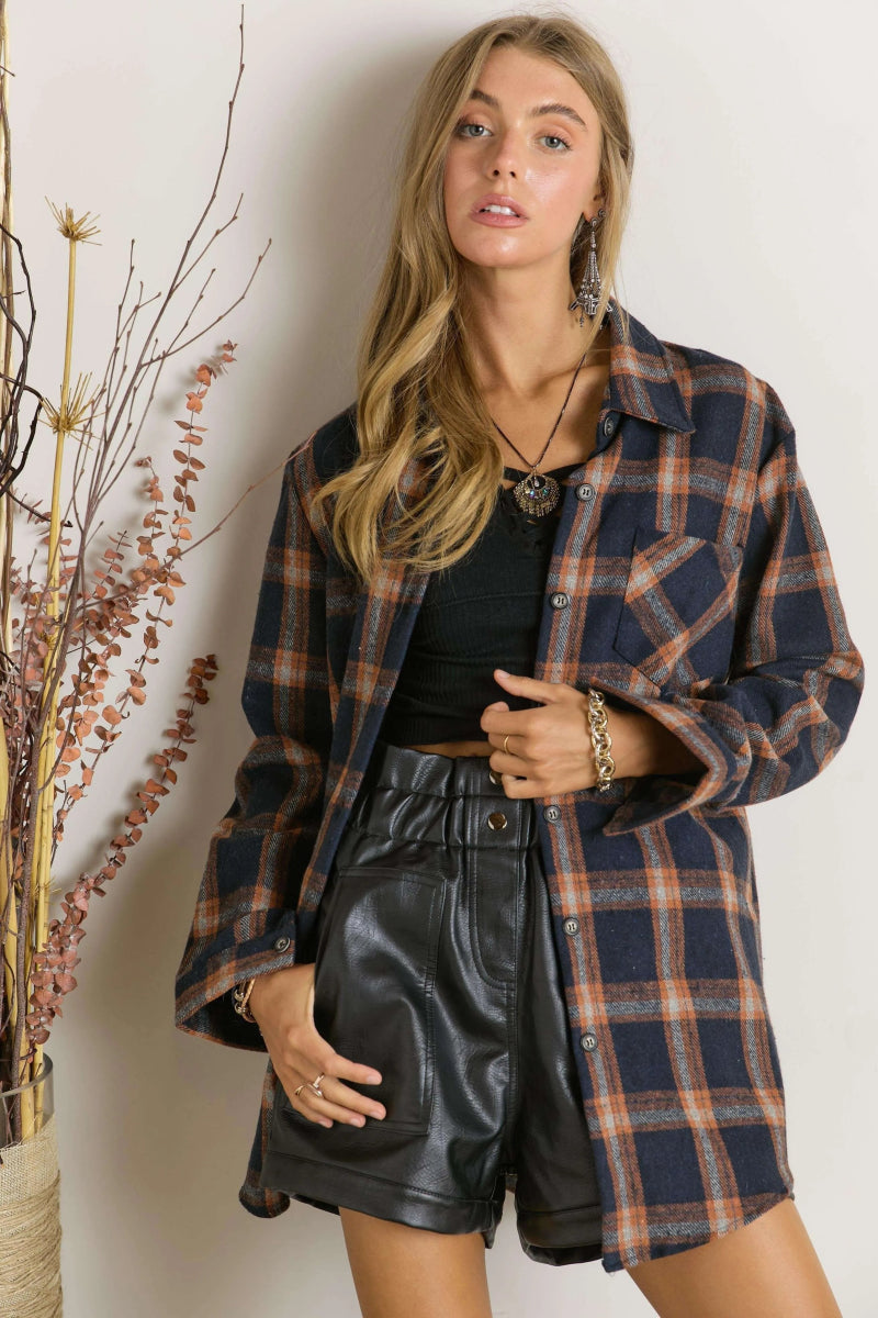 ADORA Full Size Button Down Flannel Shirt for Women - Plus Size Cozy Plaid Shirt - Perfect for Fall Layering, Casual Outfits & Outdoor Activities