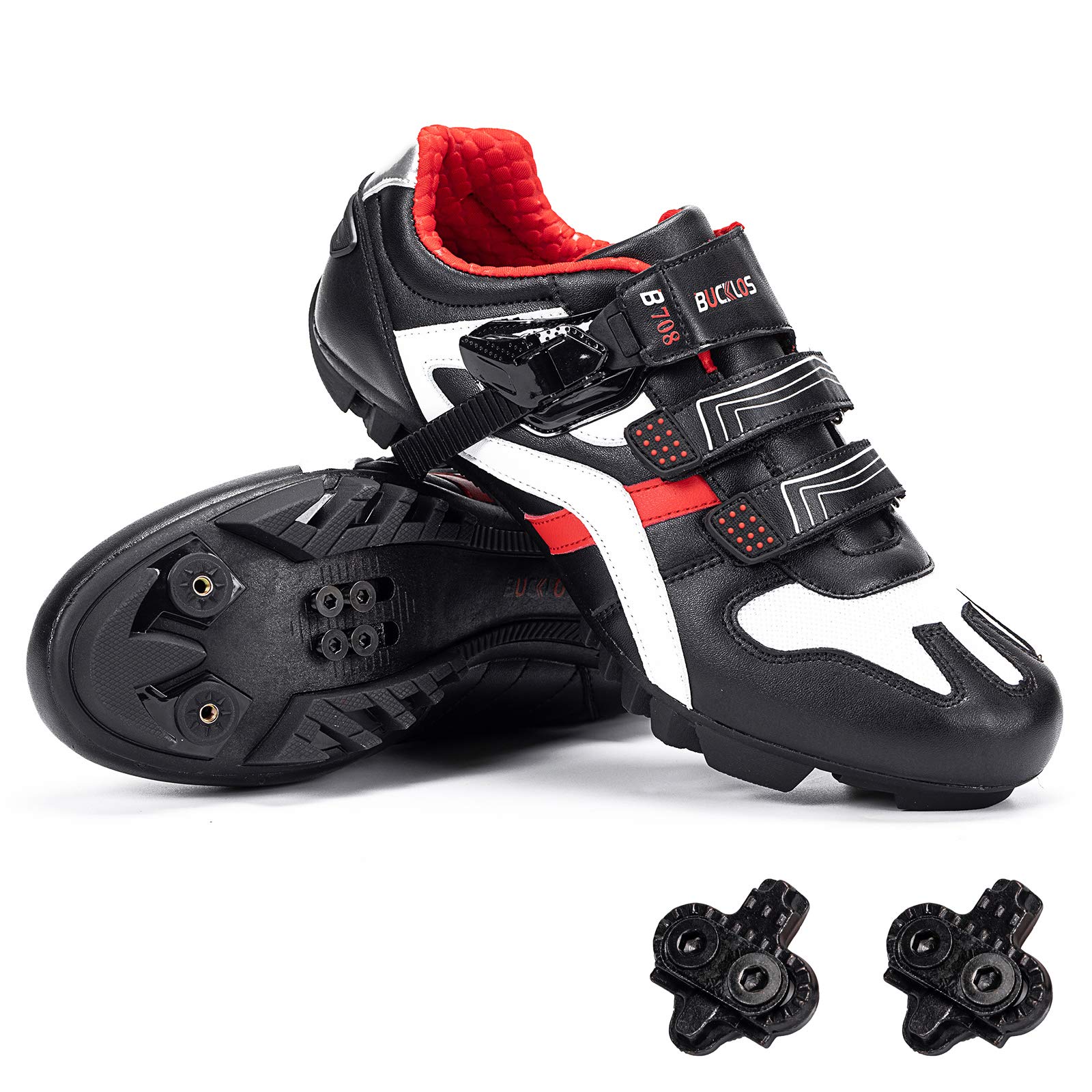 BUCKLOS Men's Mountain Biking Shoes with Cleats - SPD Compatible MTB Cycling Shoes for Indoor & Outdoor Riding - Durable Spin Sneakers for Trail, Commuting, and Gym Workouts
