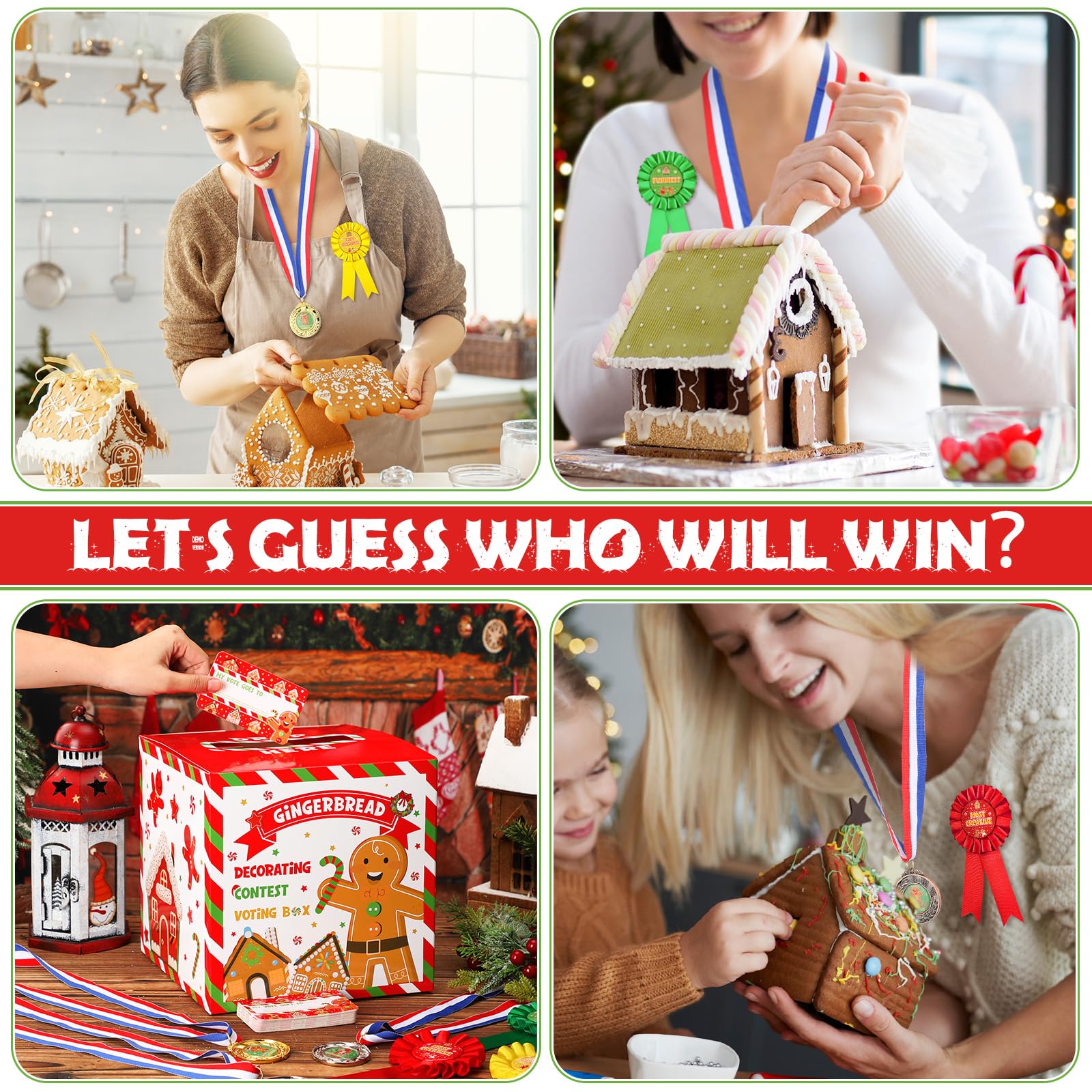67 Pcs Christmas Gingerbread House Competition Kit with 60 Ballot Cards, 3 Award Ribbons & 3 Medals - Gingerbread House Contest Voting Supplies for Holiday Parties, School Events & Family Gatherings