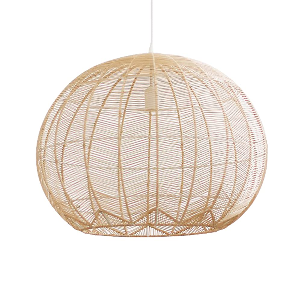 Vintage Rattan Straw Hat Pendant Light - Hand-Woven Wicker Chandelier with Natural Finish | Boho Ceiling Lamp for Restaurant, Cafe, Patio & Home Decor