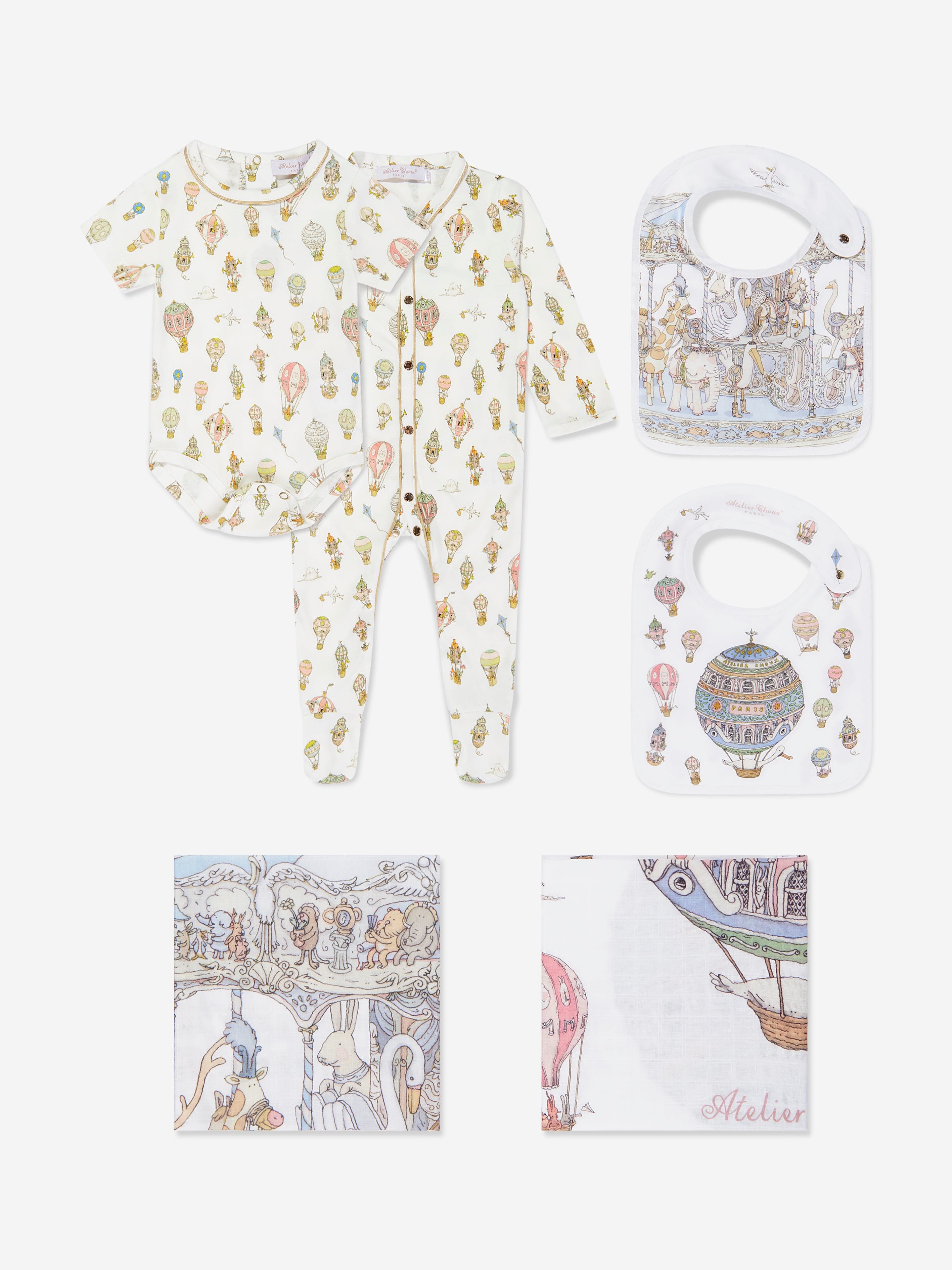 Atelier Choux Premium Baby Carousel Gift Set - Luxurious White Cotton Swaddle Blanket & Accessories for Newborns | Perfect Baby Shower Gift & Nursery Decor