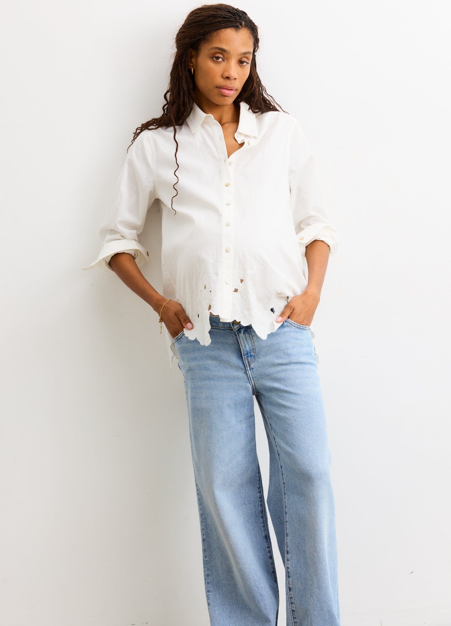 Floral Embroidered Classic Button Down Shirt for Women - Elegant Casual & Office Wear - Perfect for Spring, Summer, and Special Occasions