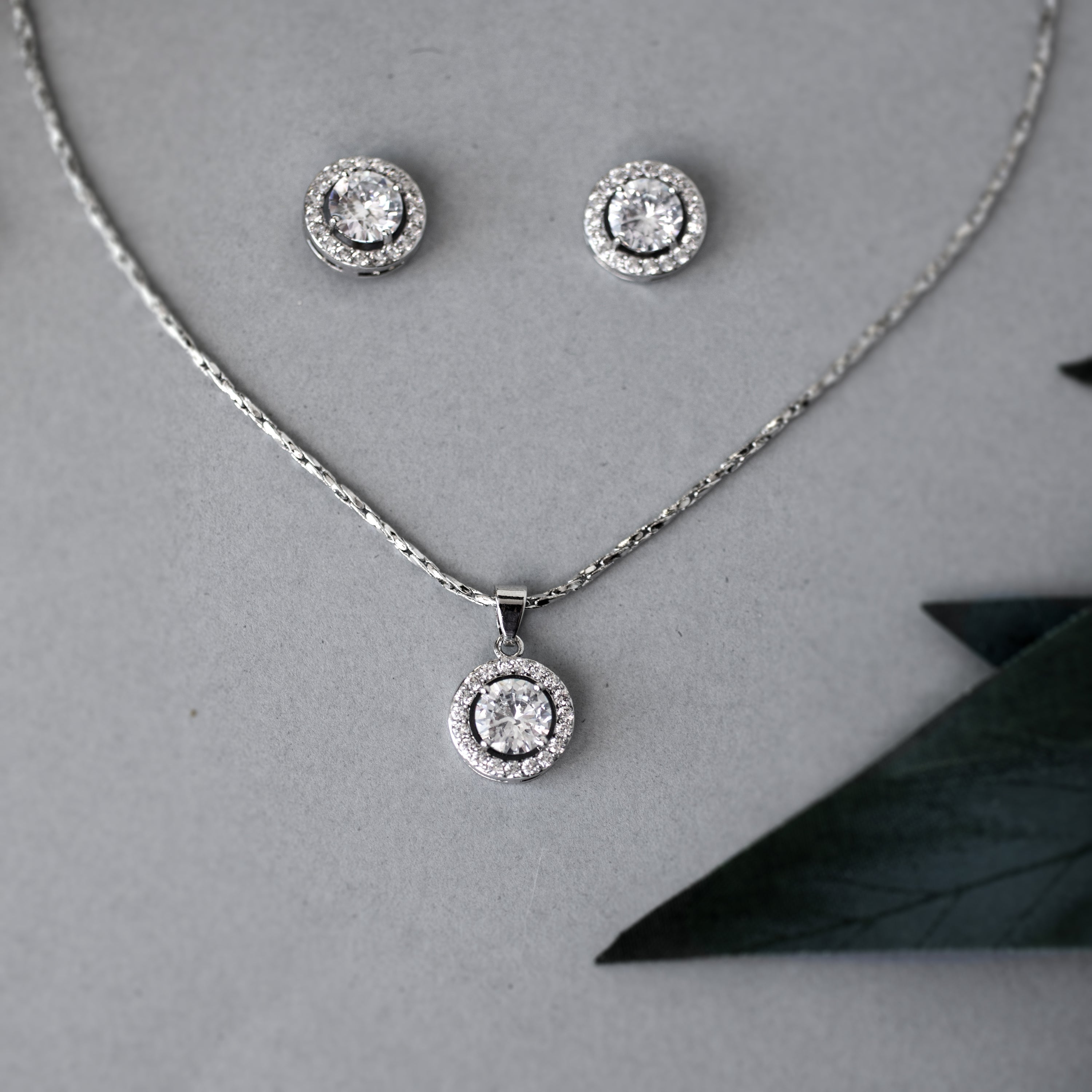 CZ Halo Necklace and Earrings Set - Elegant Cubic Zirconia Jewelry for Women, Perfect for Weddings, Anniversaries & Special Occasions