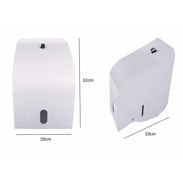 Premium White Hand Towel Roll Dispenser - Stainless Steel Metal Holder for Bathroom, Kitchen & Salon - Wall Mount or Countertop Use