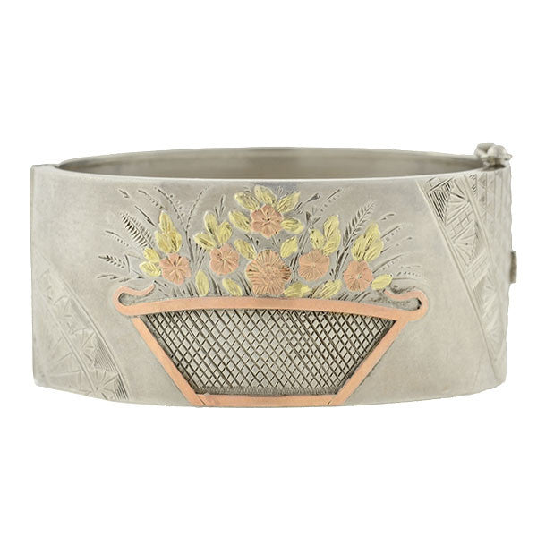 Victorian Sterling Silver Mixed Metals Bangle Bracelet - Elegant Vintage Jewelry for Women - Perfect for Weddings, Parties & Special Occasions