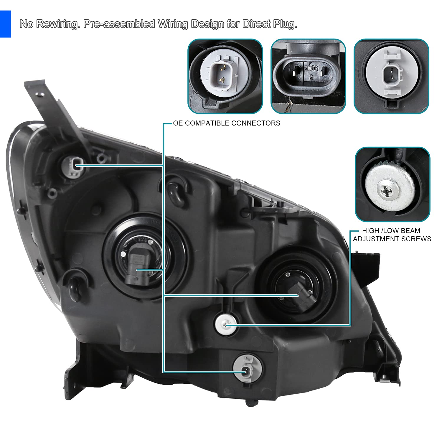 Spec-D Tuning Black Headlights for 2005-2007 Honda Odyssey - LED Driving Lights, Left & Right Pair Headlight Assembly - Upgrade Your Minivan for Night Driving & Enhanced Style