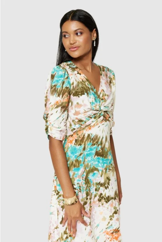 Ciara A Line Midi Dress Women's Elegant Flowy Summer Dress in Cream - Perfect for Weddings, Parties & Office Wear