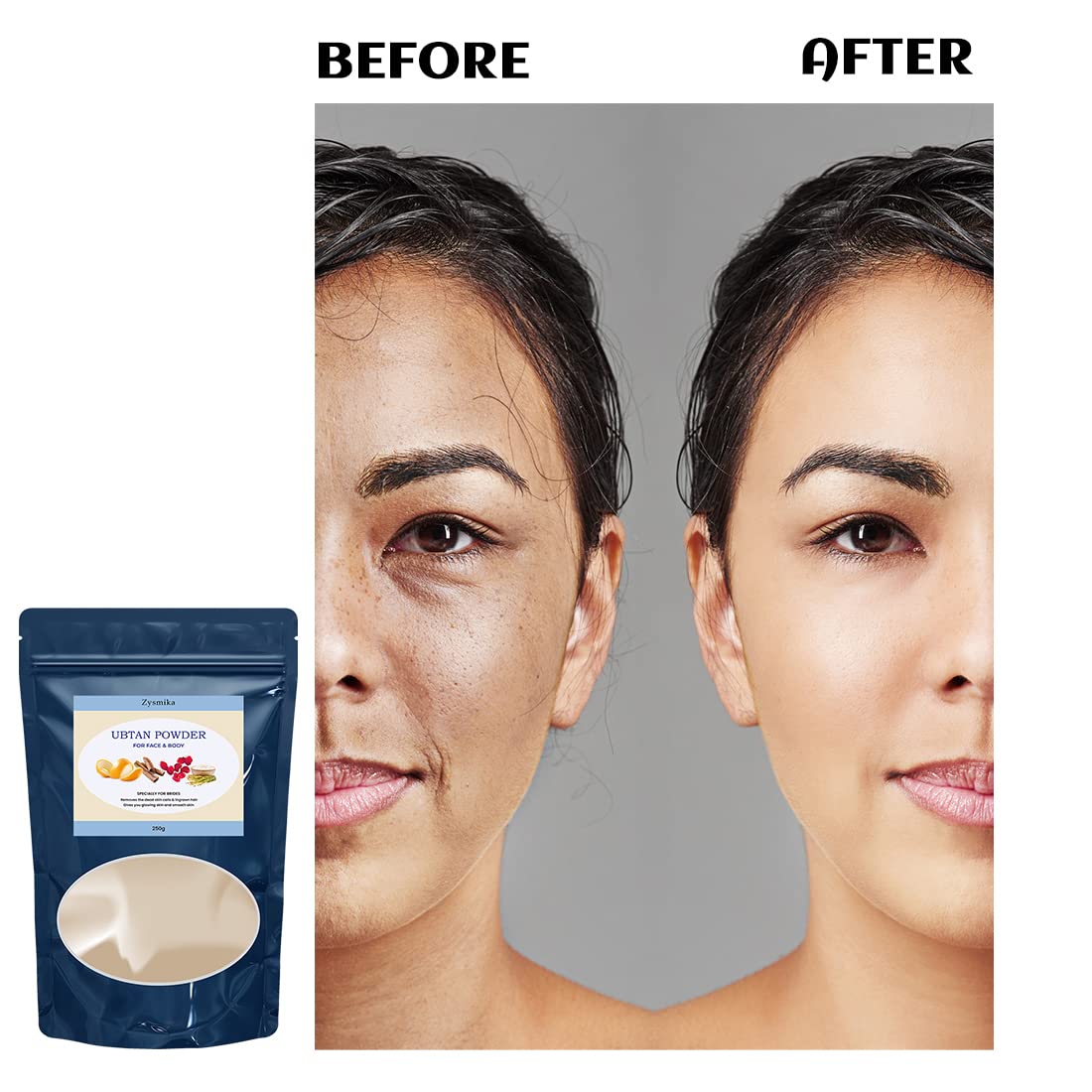 Zysmika Ubtan Powder for Face & Body - Skin Brightening, Facial Hair Removal, Dark Spot Treatment & Glowing Skin - 250g | Natural Ayurvedic Whitening Scrub for Daily Skincare Routine & Bridal Preparation