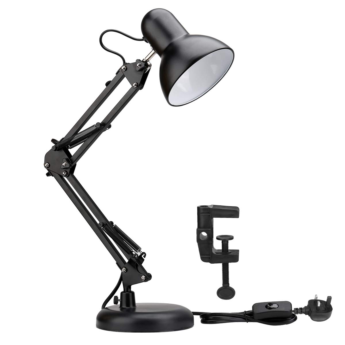 Lepro E27 Swing Arm Desk Lamp with Clamp - Adjustable Black Table Lamp for Study, Office & Bedroom - Flexible Reading Light with E27 Bulb Holder - Perfect for Nail Art, Back to School & Home Decor