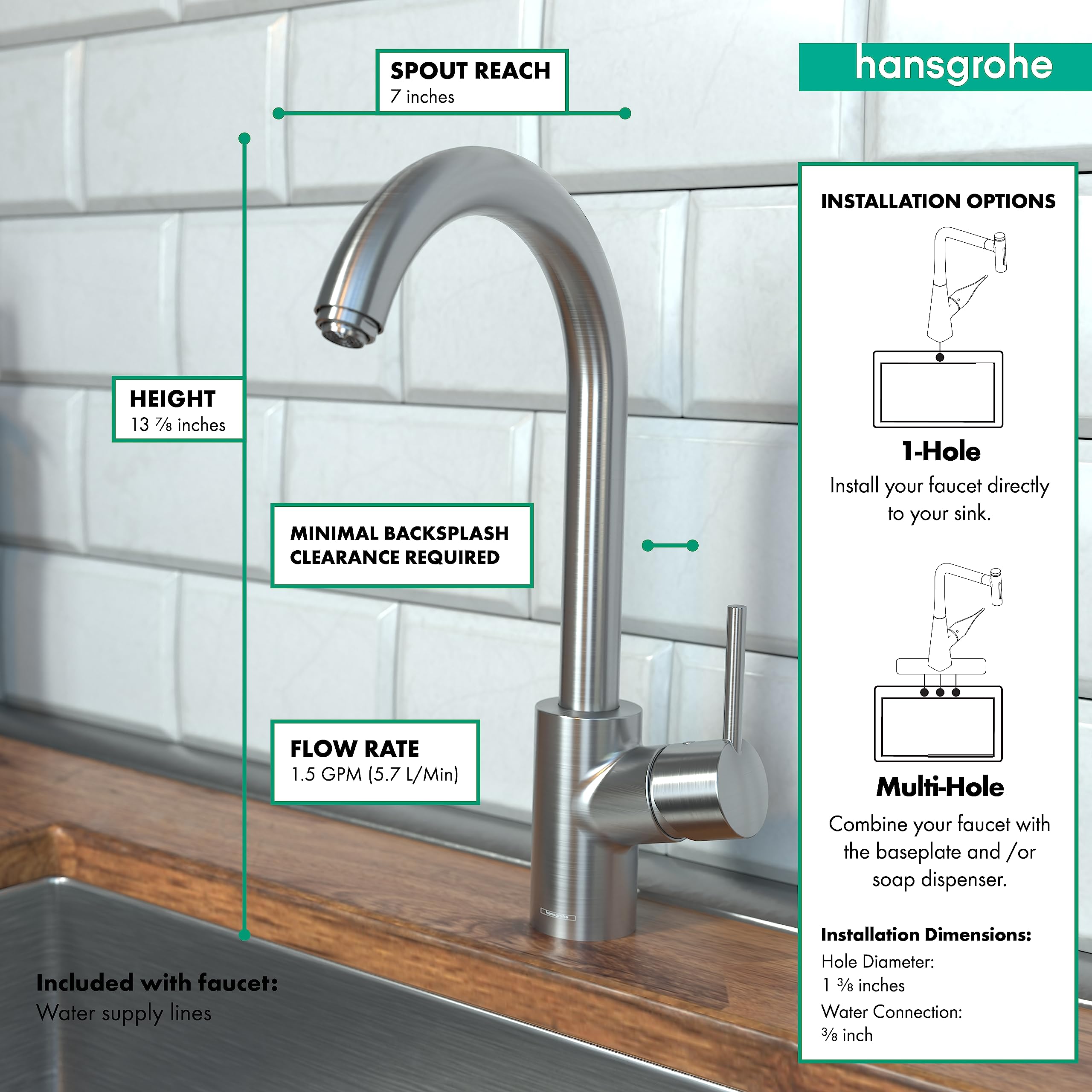 Hansgrohe Talis S Stainless Steel High Arc Pull-Down Kitchen Faucet with Swivel Spout - Modern Commercial Style Faucet for Kitchen Sink - Perfect for Home Renovation & Restaurant Use (Model 04870800)